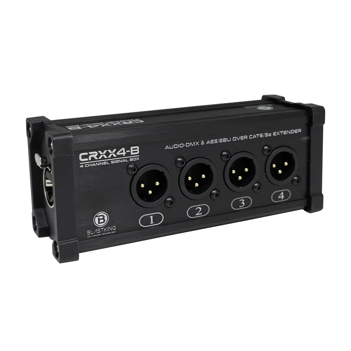 Blastking CRXX4 B 4 Channel XLR Male Receiver Box - Professional Audio DMX Extender over CAT6/5e Cable for Live Sound, Stage Lighting & Studio Equipment