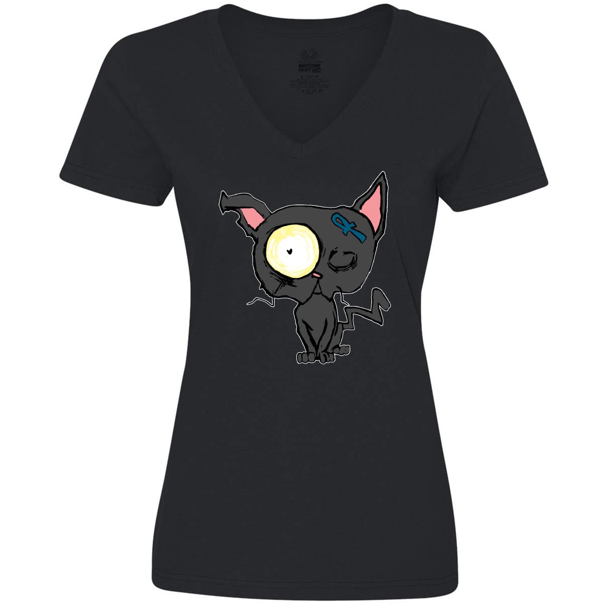 Goth Cat V-Neck T-Shirt for Women - Punk Style Pet Lover Tee