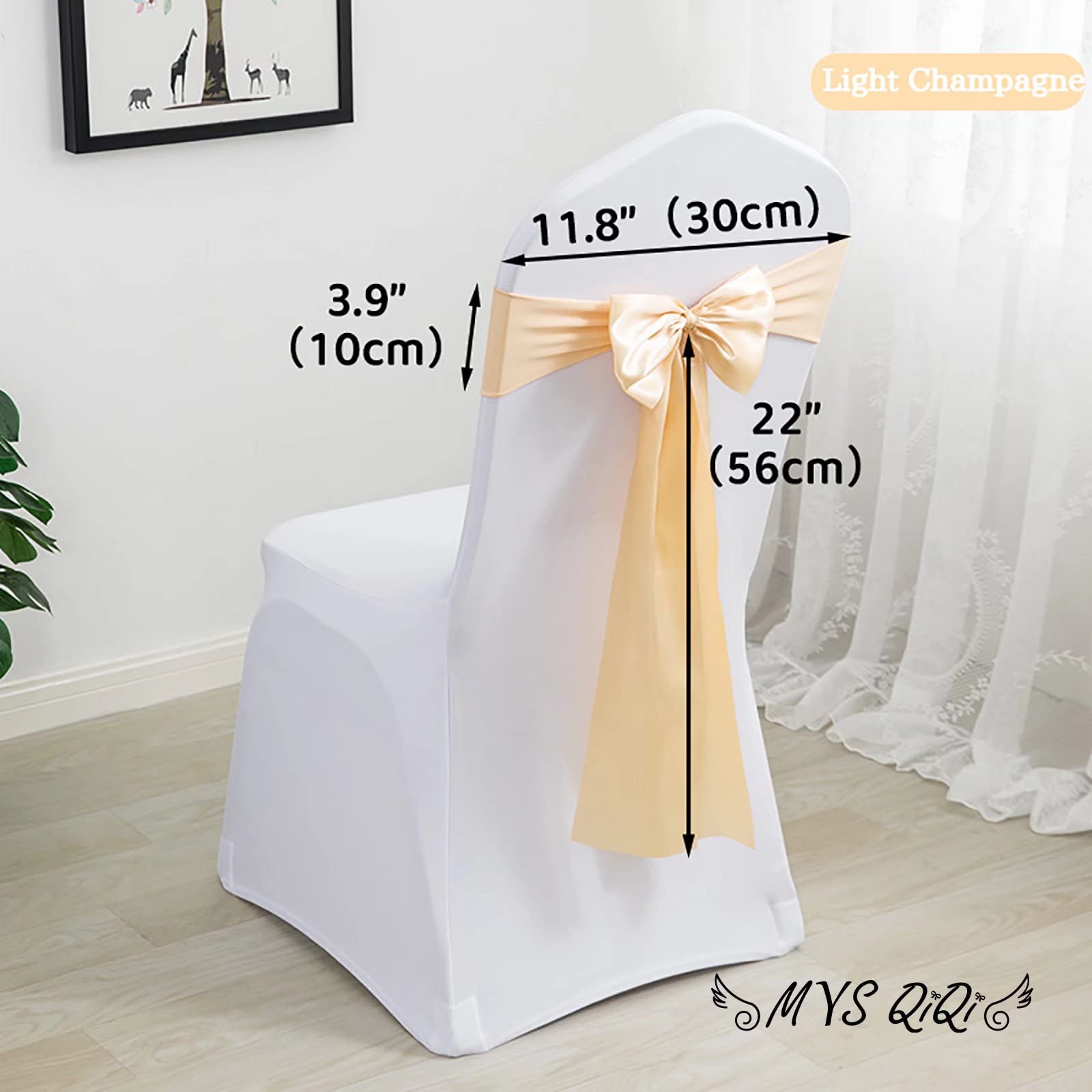 100 Pack Spandex Chair Bands - Stretch Satin Chair Sashes & Ribbons for Wedding Decorations, Banquet Events, Party Decor - Light Champagne (100 PCS) - Perfect for Chair Covers, Table Settings, and Home Kitchen Decor