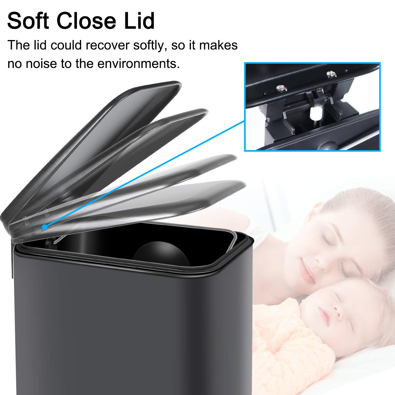 Small Soft Close Trash Can with Removable Inner Basket - 5L/1.3Gal Rectangular Garbage Bin for Bathroom, Bedroom & Office - Anti-Fingerprint Matte Finish in Light Gray - Perfect for Small Spaces, Home Decor & Waste Disposal