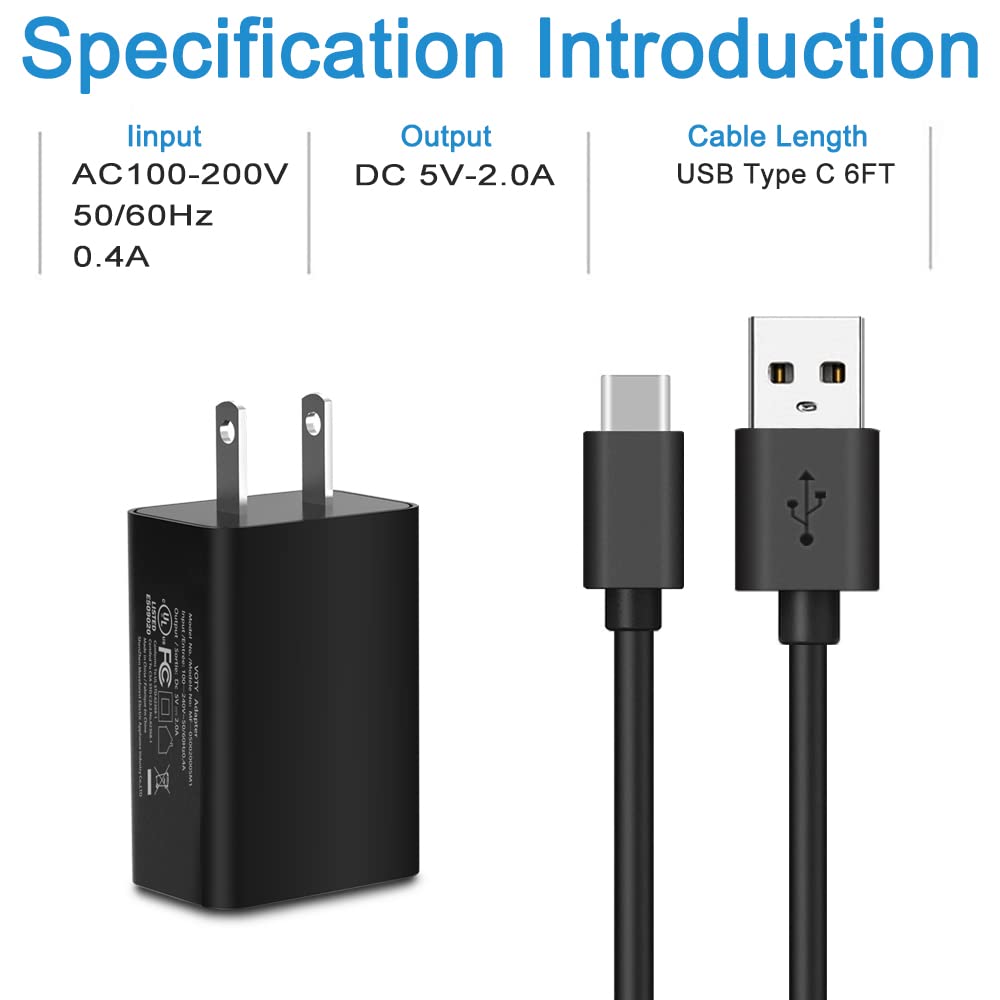 Fast Charging USB Wall Charger with 6FT USB-C Cable for Kyocera DuraForce Pro 2 E6910/E6920 & DuraXV Extreme E4810 - 5V 2A AC Power Adapter for Home, Office & Travel Charging