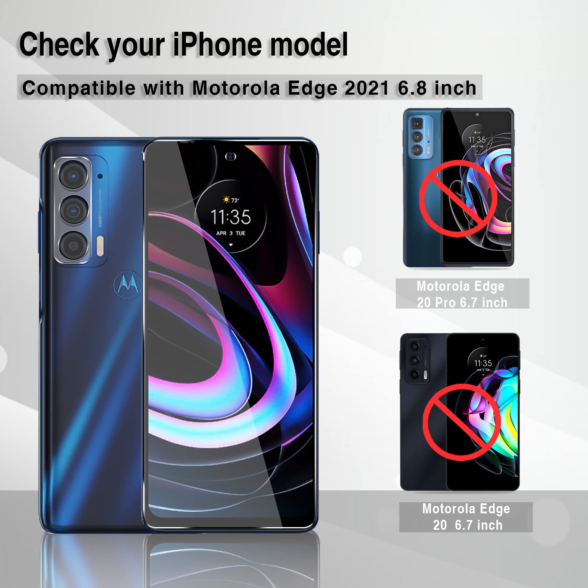 [3+2 Pack] Foneskream Tempered Glass Screen Protector for Motorola Edge 2021 (6.8 inch) + Camera Lens Protector - Not Compatible with Motorola Edge 20 (6.7 inch) - Shatterproof, HD Clear, Bubble-Free Installation for Daily Protection