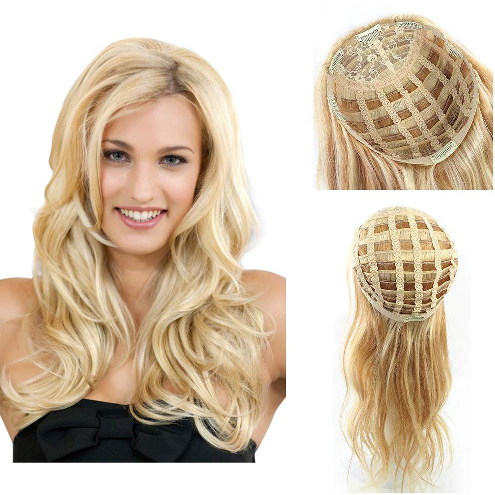 3/4 Half Wig Human Hair Extensions 16 Inch 160g - Natural Wavy 613 Bleach Blonde Clip-in Hair Extensions for Women | Long Thick Real Human Hair for Daily Styling, Parties & Special Occasions