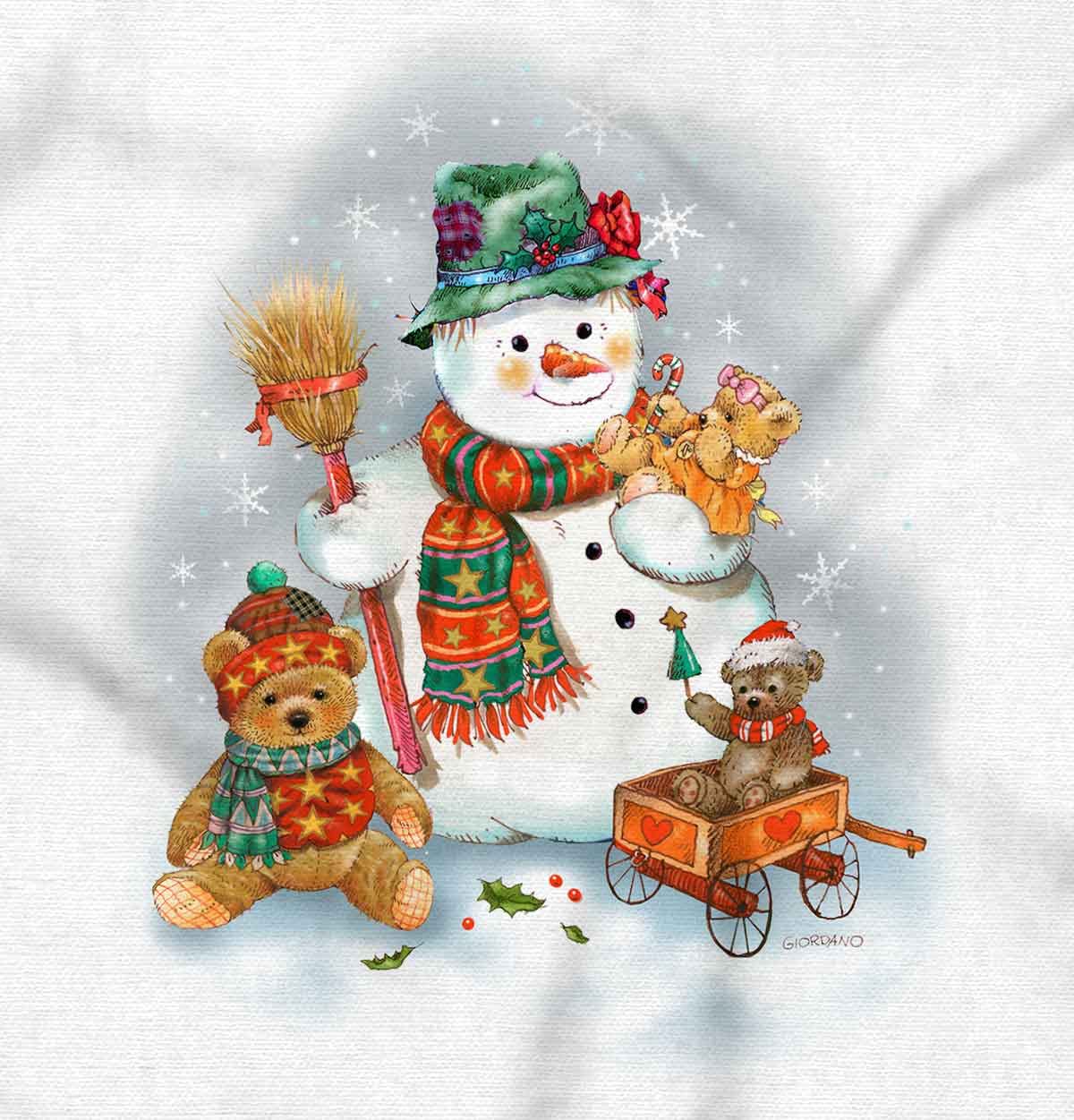 Christmas Snowman & Teddy Bear Women's Crewneck Sweatshirt - Cozy Holiday Sweater for Winter Parties, Gift Exchange & Family Gatherings