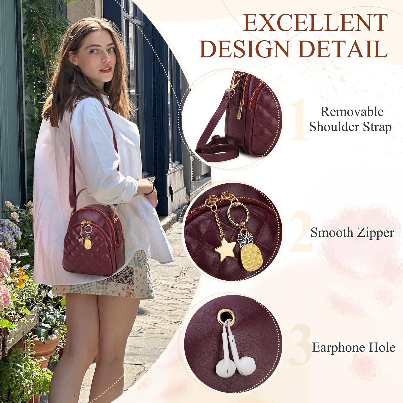 VONXURY Mini Leather Backpack for Women - Stylish Travel Daypack & Purse