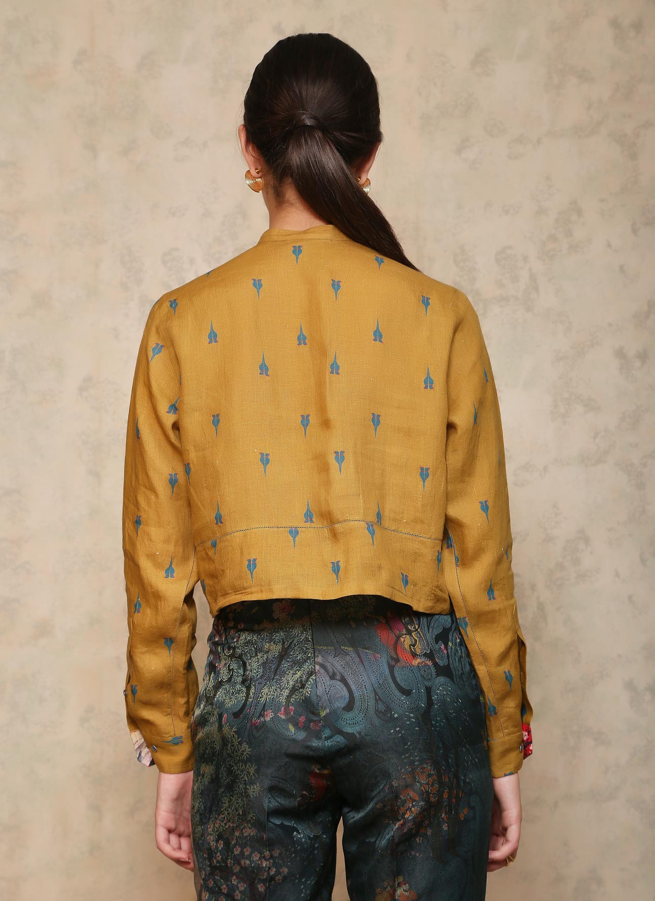 Mustard Linen Cropped Shirt for Women - Summer Boho Tops for Casual Outings & Beach Vacations