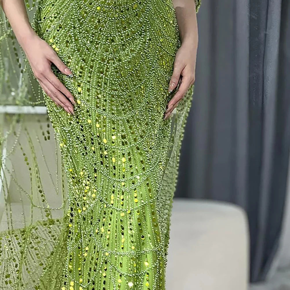 Luxury Dubai Saudi Arabia Blue Mermaid Cape Sleeve Beaded Evening Gown LA72160A - Elegant Formal Dress for Prom, Gala & Red Carpet Events