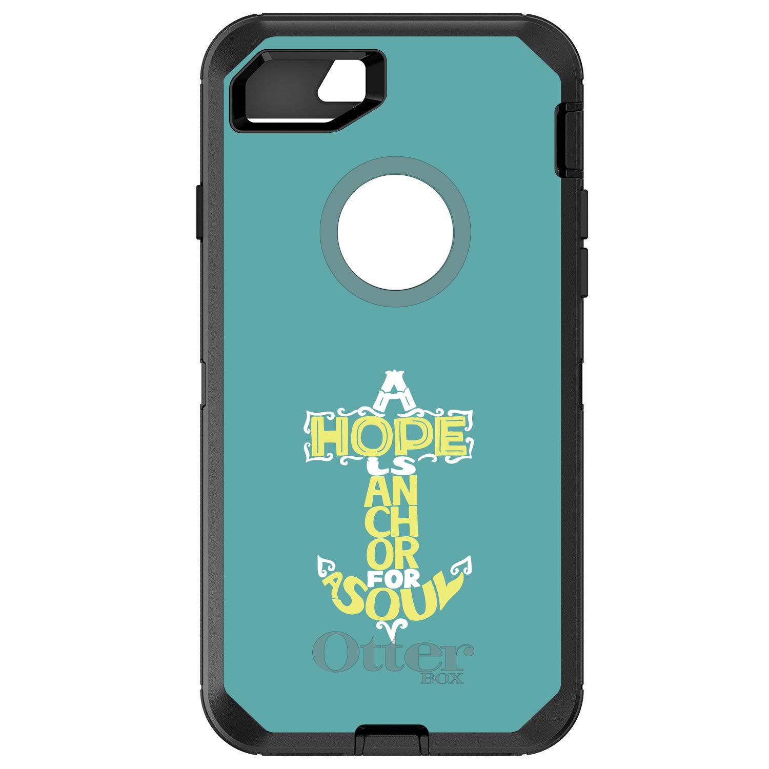DistinctInk iPhone 7 Plus/8 Plus Case (5.5 Inch) - Durable Protective Cover Replacement for OtterBox Defender - Yellow Teal Anchor Design - Perfect for Outdoor Activities, Work & Daily Use