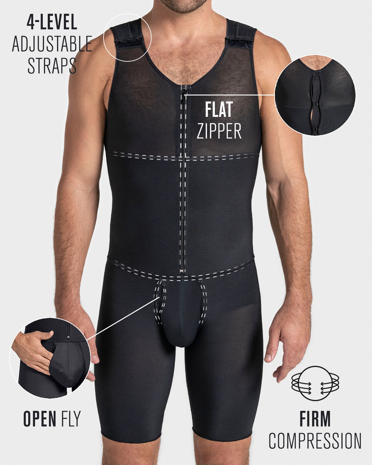 Men's Firm Compression Shaper Bodysuit - Slimming Shapewear for Tummy Control & Posture Support - Perfect for Workouts, Postpartum Recovery & Everyday Wear
