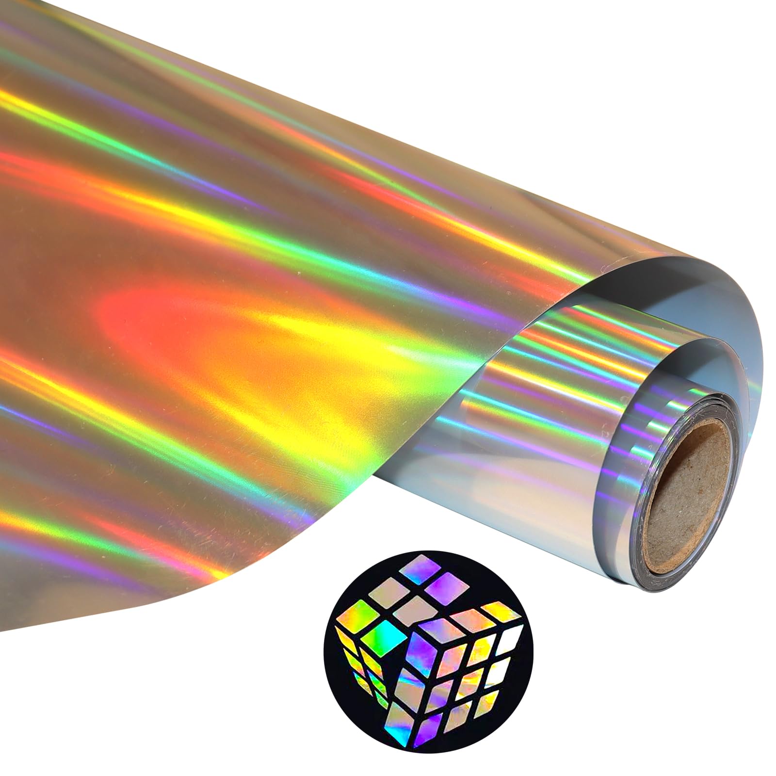 Holographic HTV Heat Transfer Vinyl Roll - 12 Inch x 6 Feet Reflective Vinyl for T-Shirts, DIY Crafts & Apparel Design - Compatible with Silhouette Cameo & Cricut Machines - Perfect for Custom T-Shirts, Hoodies, Bags & Sportswear Decoration
