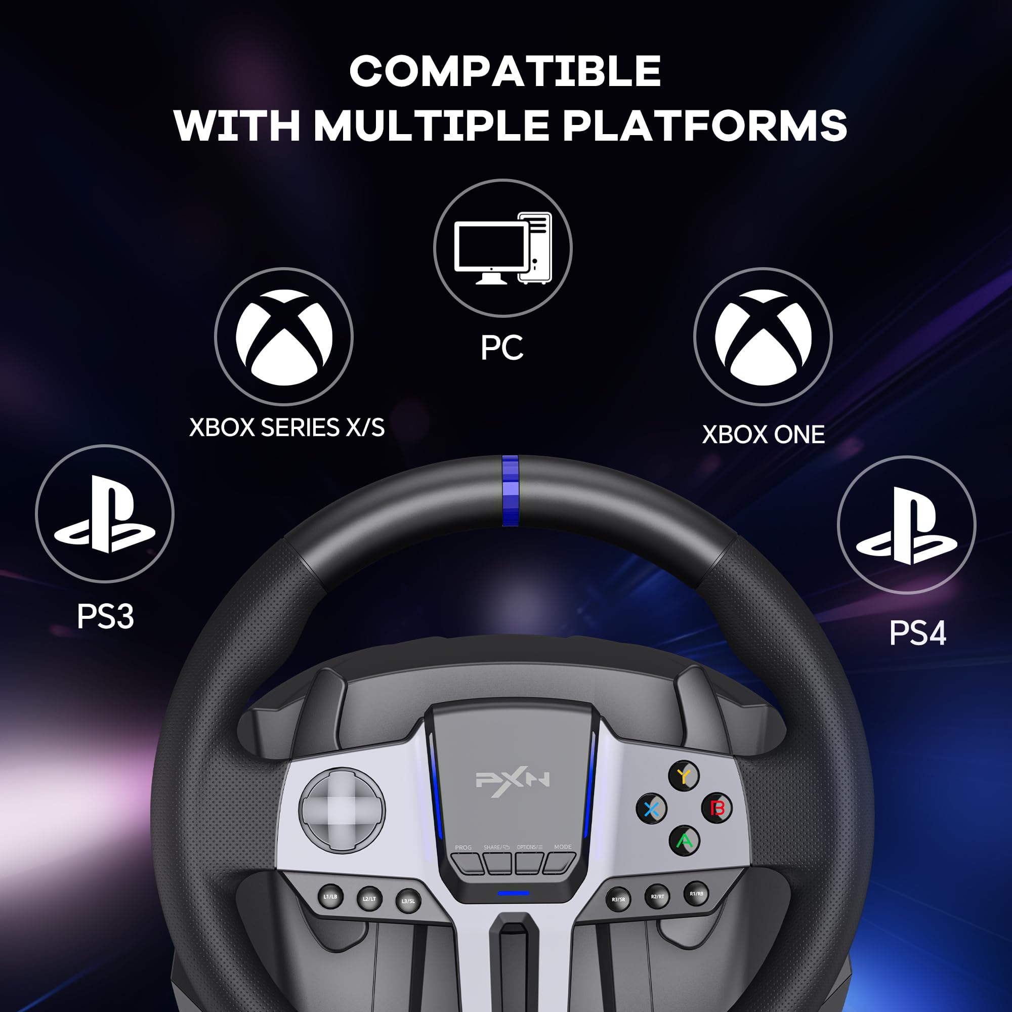 PXN V9 Gen2 Racing Wheel - 270°/900° Adjustable Gaming Steering Wheel with Vibration, Shifter & Pedals for PS4, PS5, PC, Xbox Series X|S - Perfect for Racing Sims & Gaming Setups