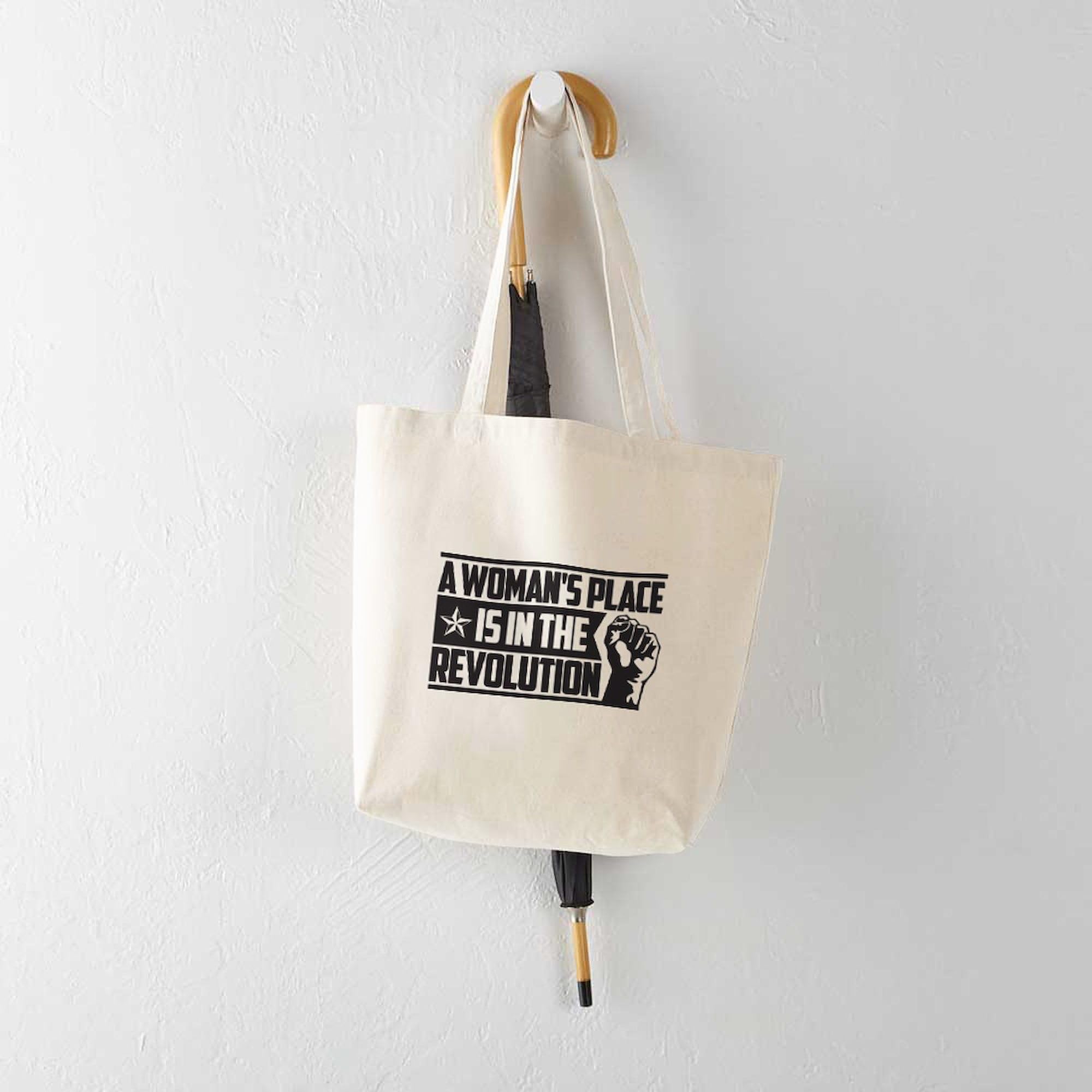 Women's Place in Revolution Tote Bag - Natural Canvas Reusable Shopping Bag for Groceries, Beach & Protest Rallies | Eco-Friendly Cotton Tote with Inspirational Feminist Quote