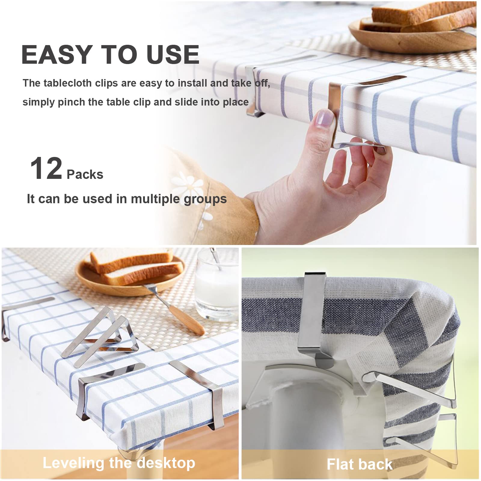 Premium Stainless Steel Tablecloth Clips - 12 Pack Heavy Duty Table Cover Clamps for Outdoor Picnics, Weddings, Parties & Kitchen Use - Secure Table Skirts & Linens for Dining, Camping & Events