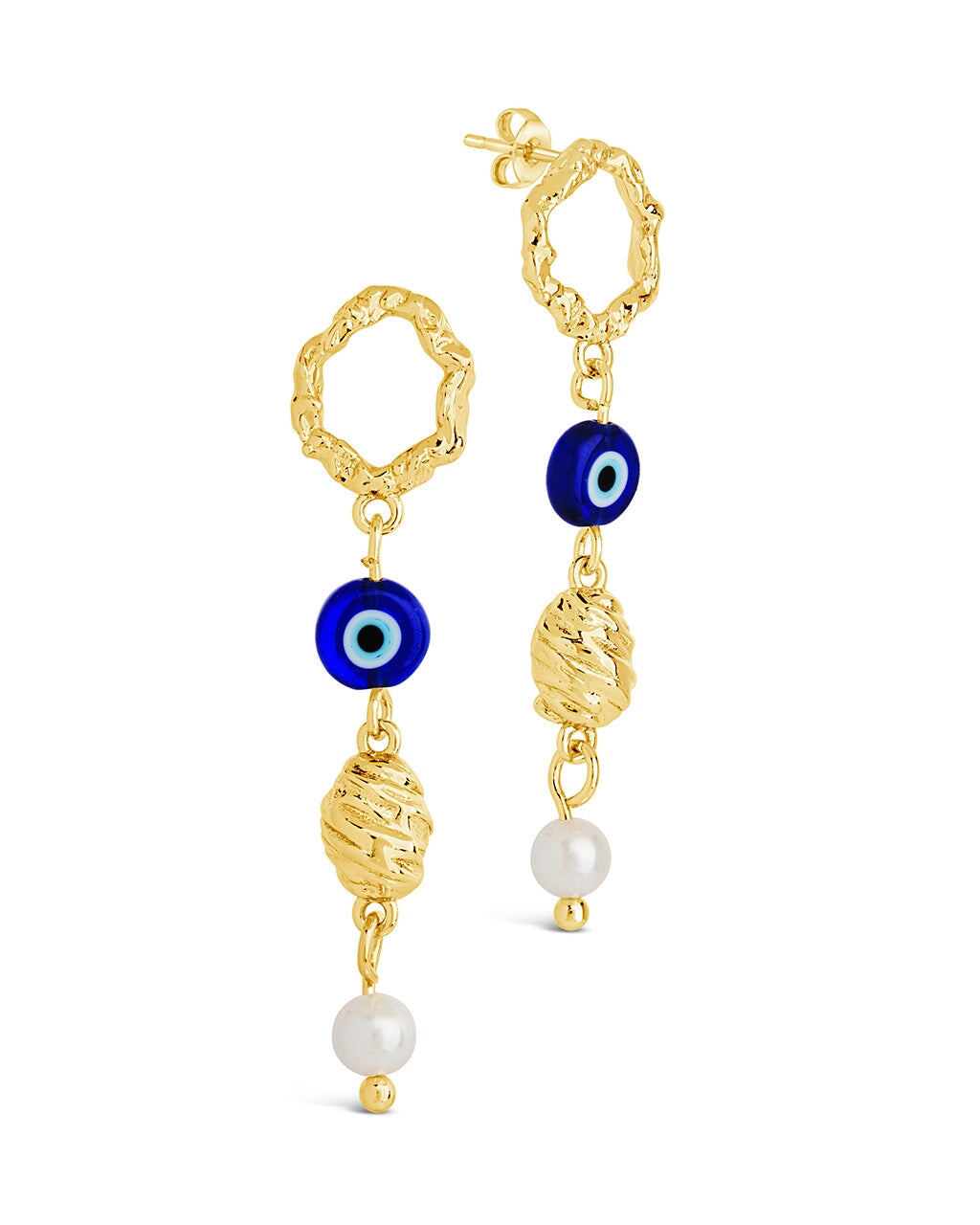 Sibyl Pearl & Evil Eye Drop Stud Earrings for Women – Dainty Boho Jewelry for Protection & Style – Perfect for Parties, Weddings & Everyday Wear