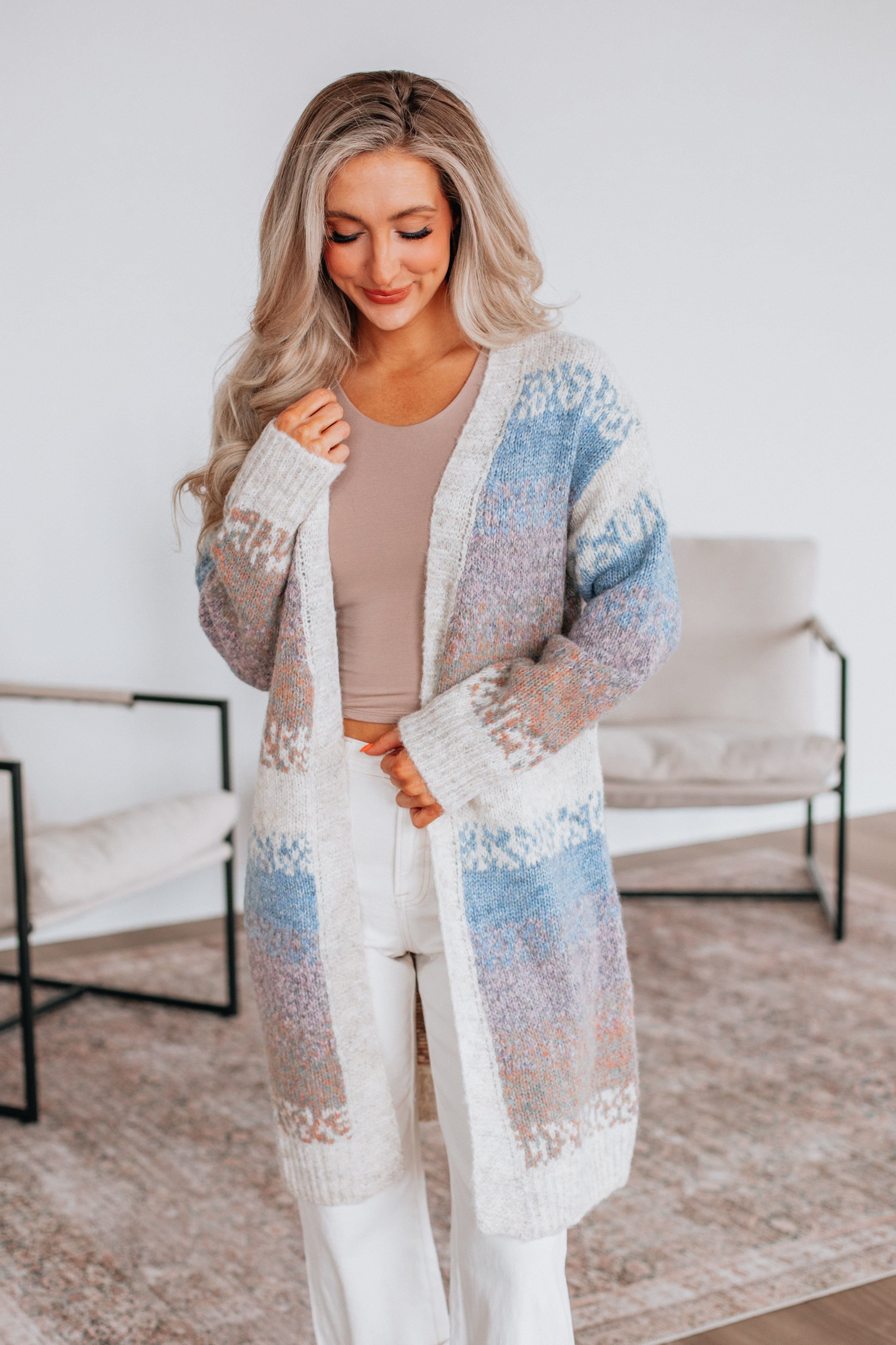 Stylish Cosima Colorblock Cardigan for Women - Trendy Open Front Long Sleeve Knit Sweater - Perfect for Office, Date Night & Fall Layering
