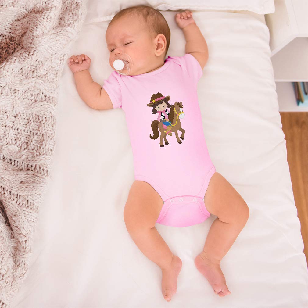Cute Cowgirl Baby Bodysuit - Brown Horse Cotton Outfit for Boys & Girls | Western Style Baby Clothes