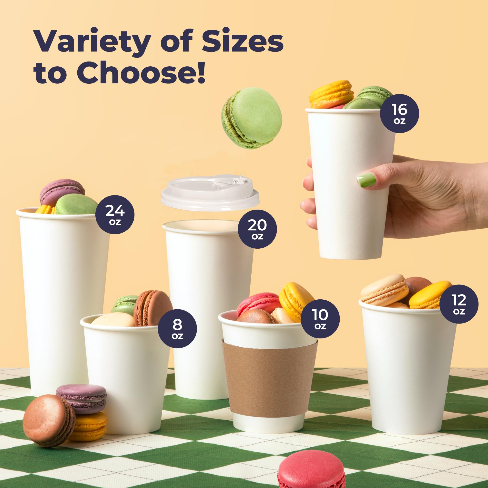 500 Pack 20 oz Disposable Coffee Cups with Lids & Sleeves - Leak-Proof Hot Paper Cups for Meal Prep, Office, Parties & Business - Durable To-Go Coffee Cups for Home, Work & Catering Events