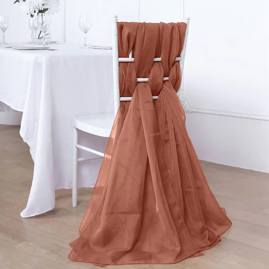 50 Extra Wide Premium Chiffon Chair Sashes - Elegant Terracotta Wedding Chair Bows for Ceremony & Reception Decor - Bulk Wedding Party Supplies for Banquet, Bridal Shower & Special Events