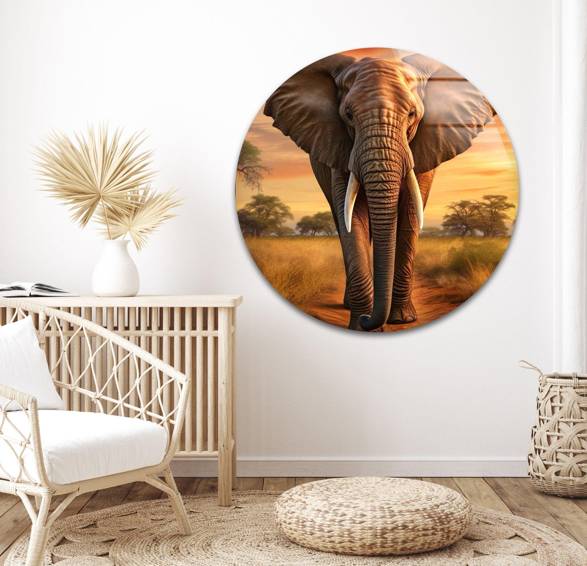 African Elephant Glass Wall Art - Handcrafted Home Decor for Living Room, Bedroom & Office - Perfect for Nature Lovers & Safari Theme Interior Design