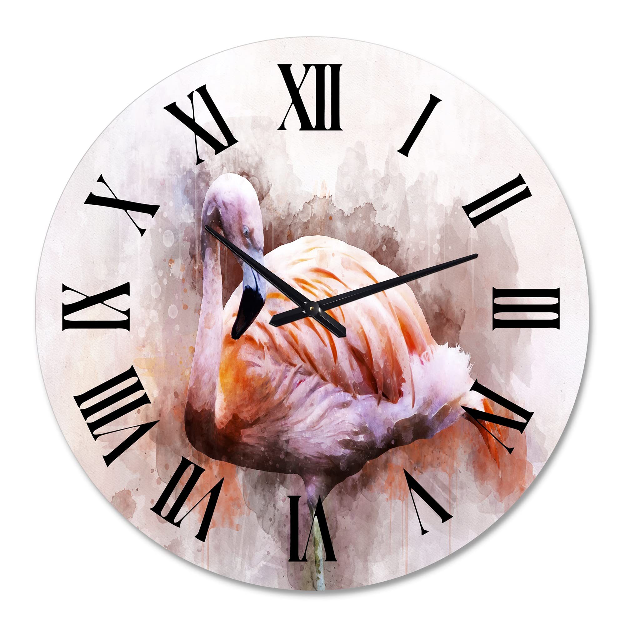 DesignQ Farmhouse Wall Clock - Large Pink Flamingo Portrait Wall Decor for Living Room, Bedroom & Office | Rustic Home Decor Gift Idea