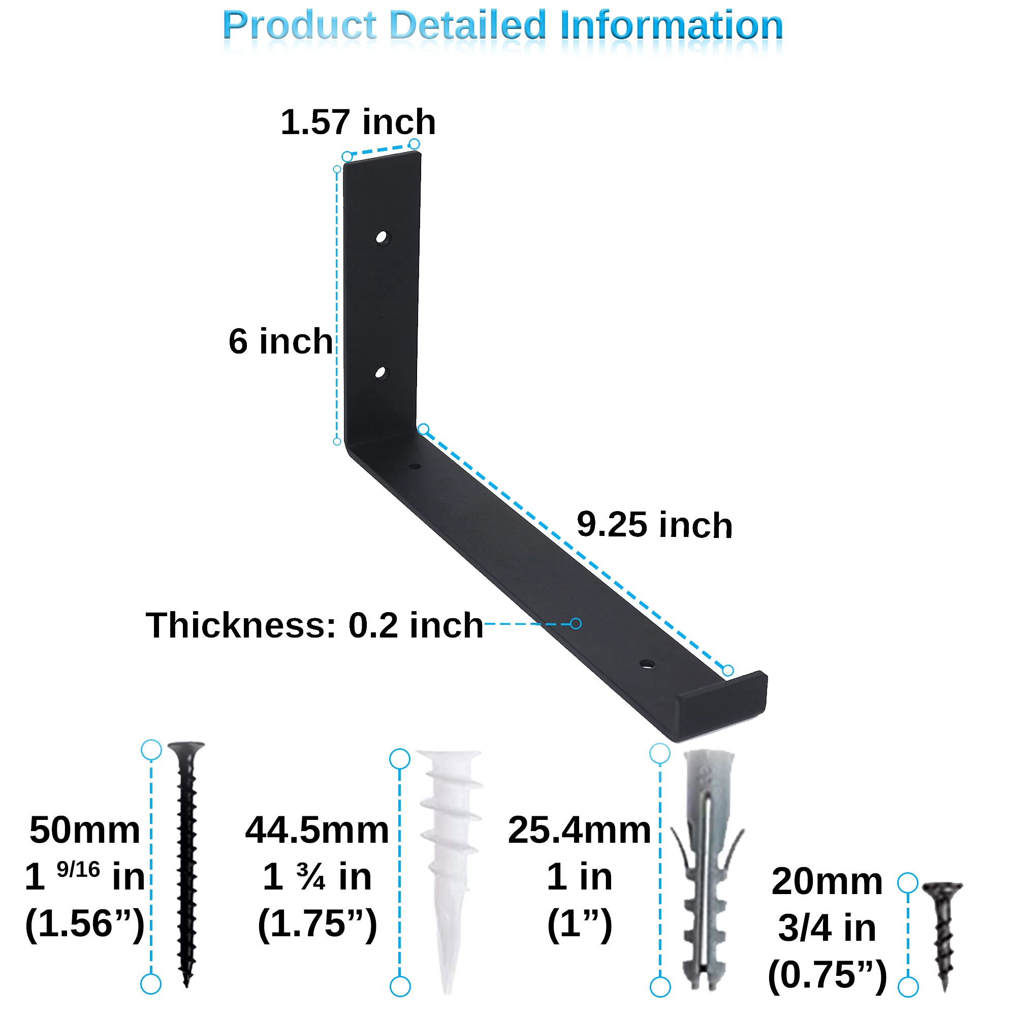 Heavy Duty Black Metal Shelf Brackets 6 Pack - 10