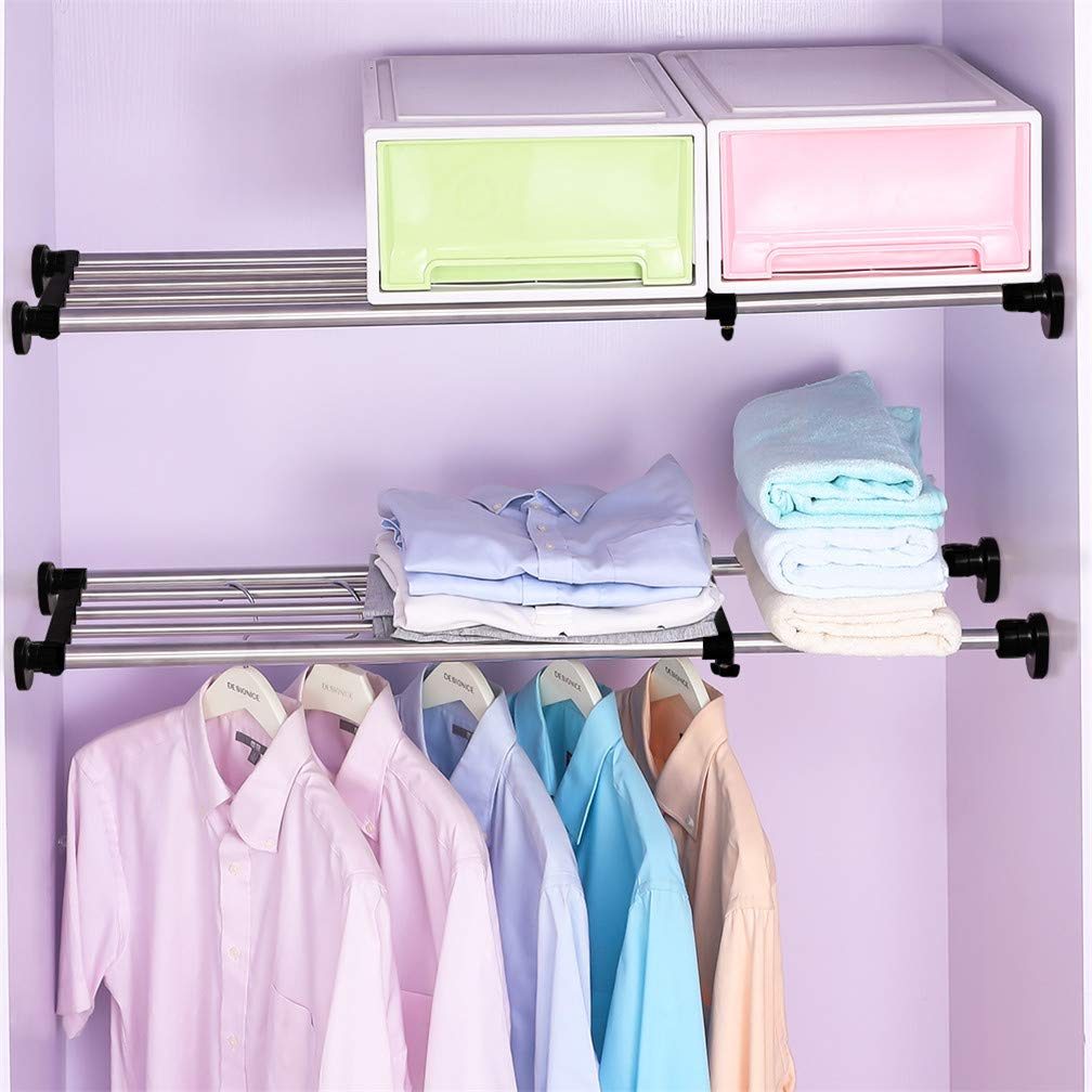Hershii Adjustable Closet Tension Shelf - Expandable Cabinet Hanging Rod & Metal Storage Rack Organizer - DIY Wardrobe Divider for Kitchen, Bathroom, Bedroom (Black, 27.17-36.02 inches) - Perfect for Small Space Organization & Closet Storage Solutions