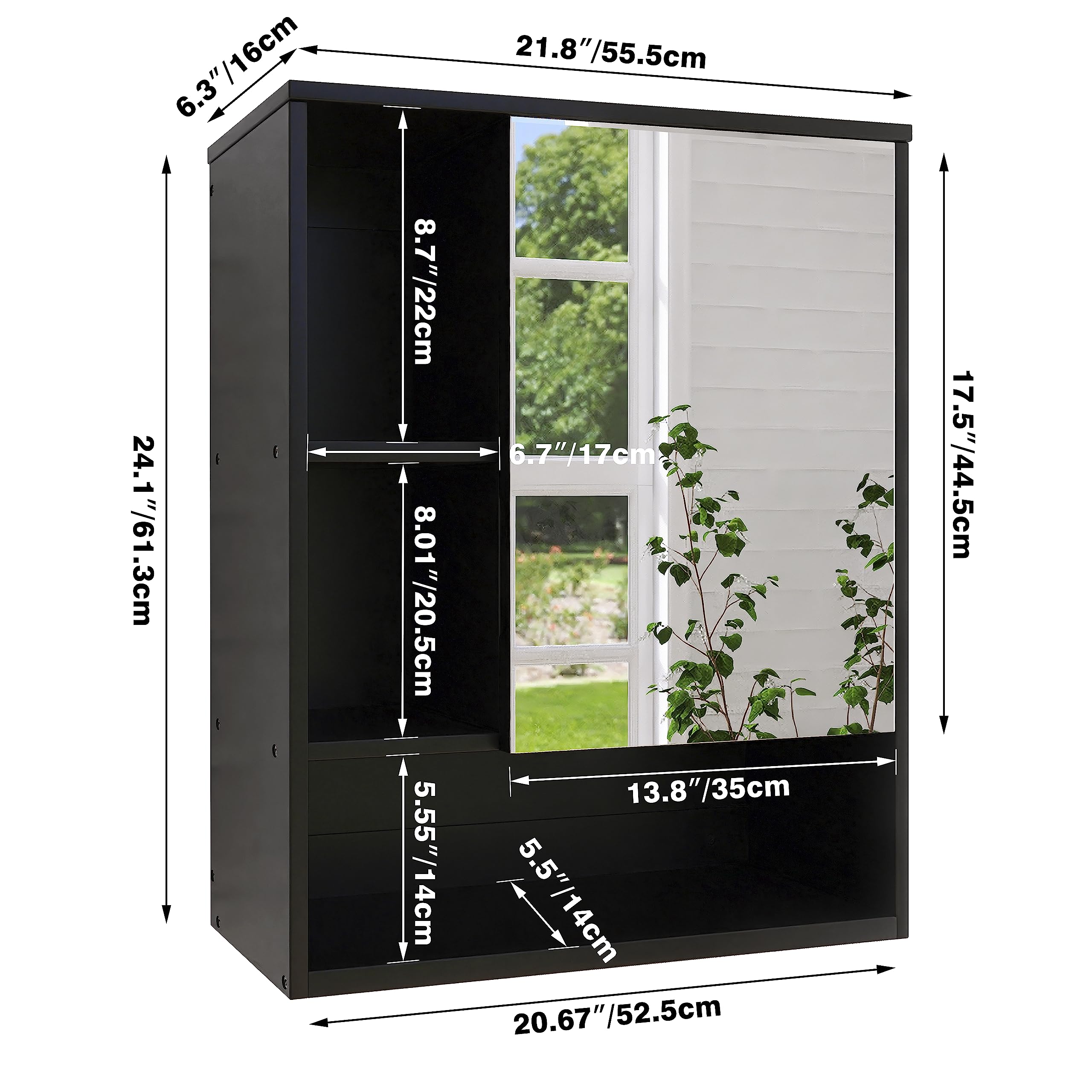 SMIBY Wall Mounted Bathroom Mirror Cabinet - Bamboo Medicine Cabinet with Adjustable Shelf, Space Saving Over Toilet Storage for Bathroom Organization (Black) - Perfect for Small Bathrooms, Apartments & Vanity Areas