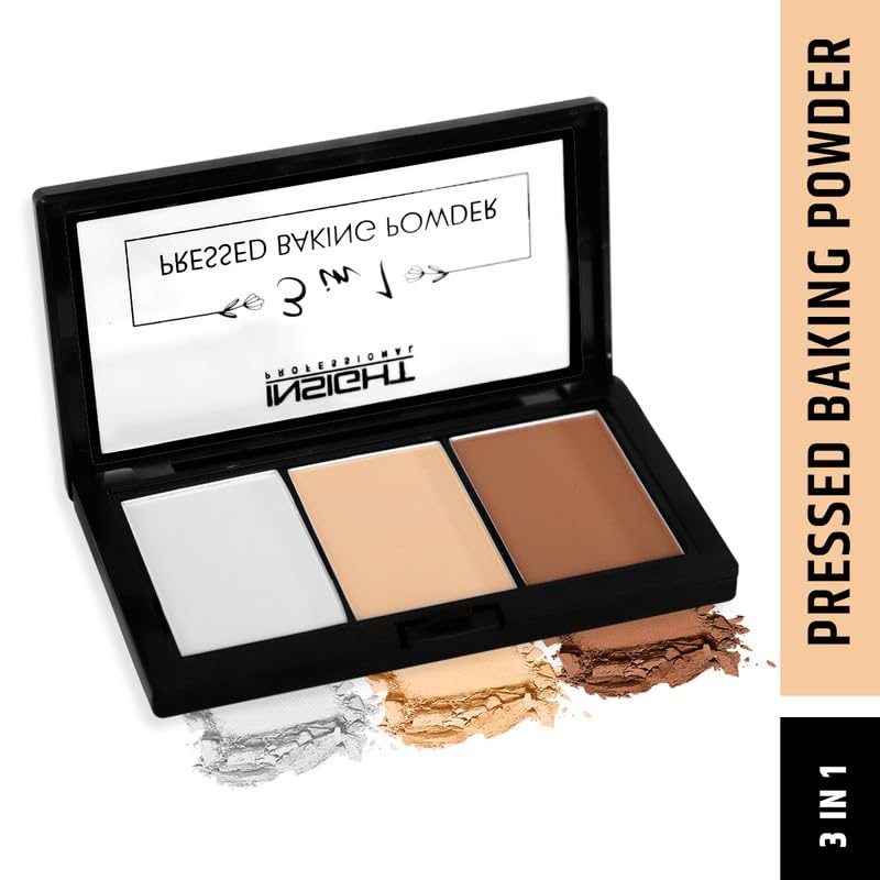 Insight Cosmetics 3-in-1 Pressed Baking Powder - Lightweight, Long-Lasting Luminous Glow for Flawless Shimmer Finish | Silky Smooth & Easy to Blend | Perfect for Contouring, Highlighting & Setting Makeup | Shade BP02