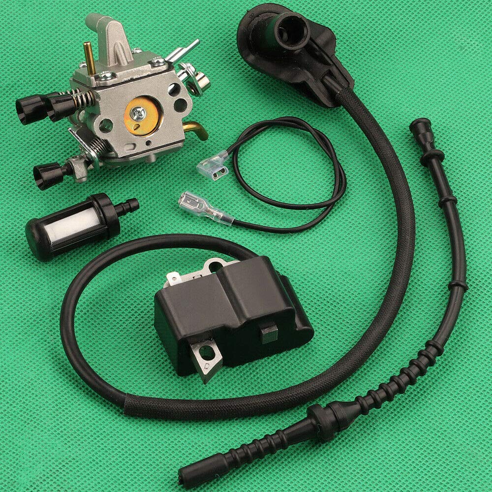 Stihl FS120 FS120R FS200 FS200R Carburetor & Ignition Coil Replacement Parts - Compatible with Weedeater & Trimmer for Lawn Maintenance & Landscaping