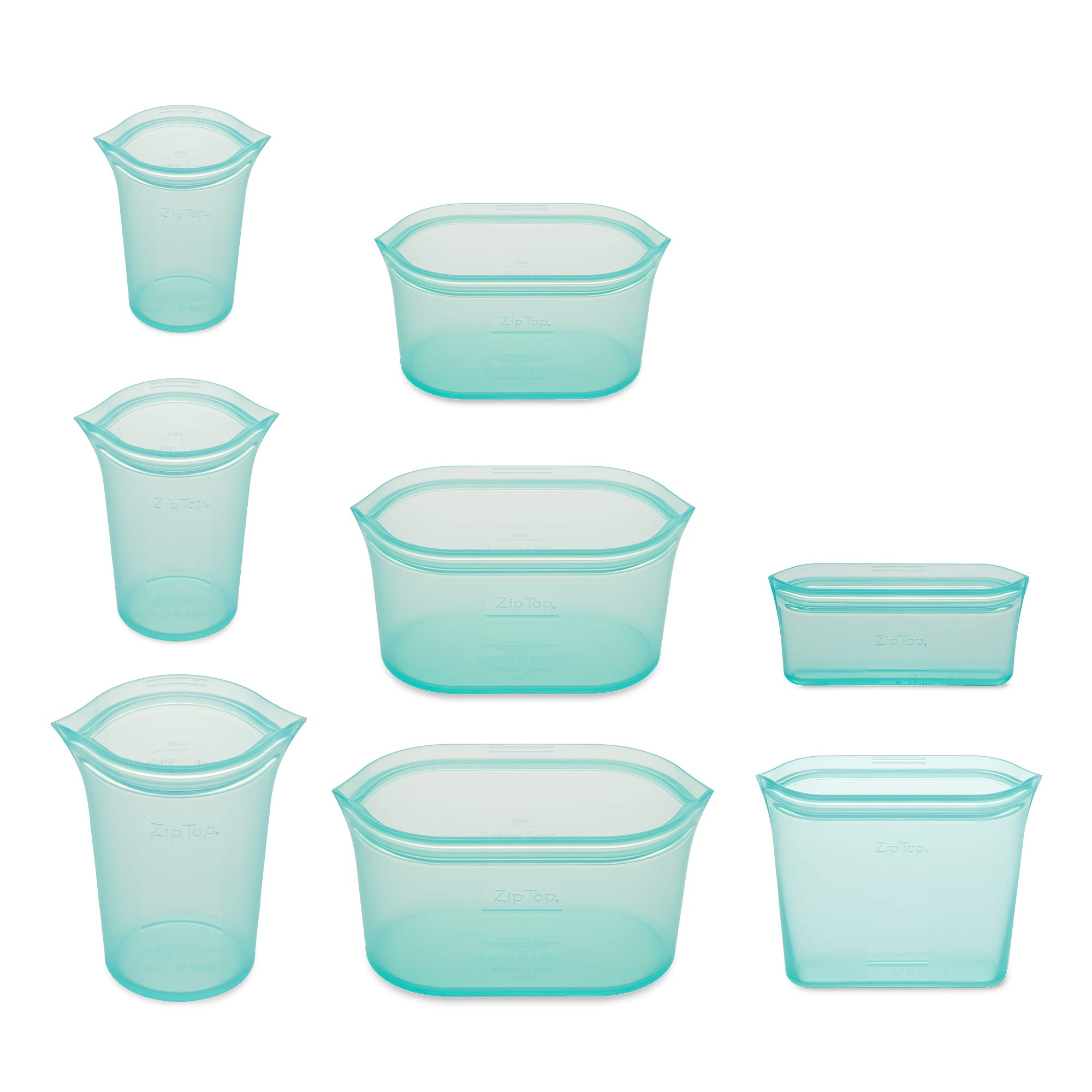 Eco-Friendly Zip Top Reusable Food Storage Bags Set of 8 [Teal] | Silicone Meal Prep Containers | Microwave, Dishwasher & Freezer Safe | BPA-Free | Made in USA | Perfect for Meal Prep, Snacks & Leftovers Storage
