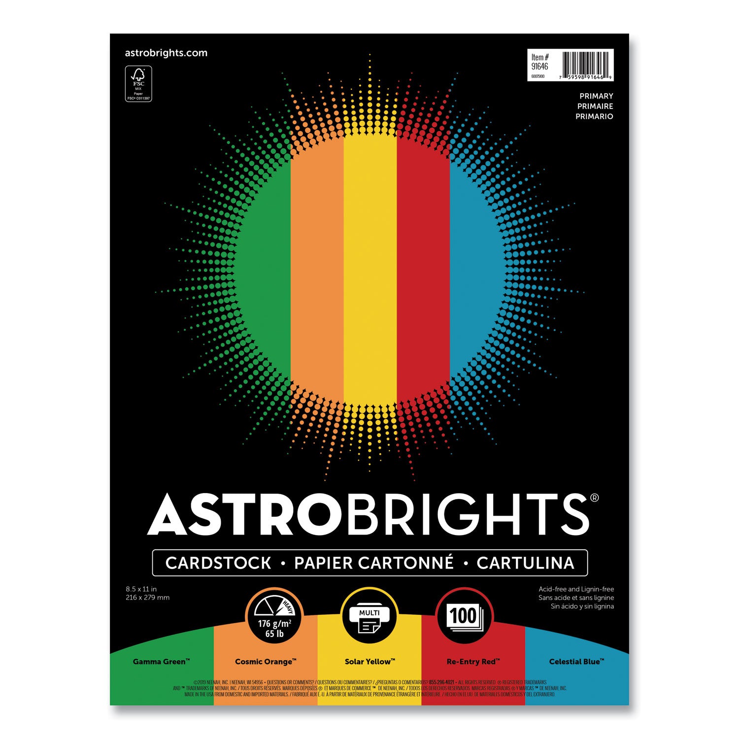 Astrobrights® Vibrant Color Cardstock Paper - 65 lb Cover Weight, 8.5