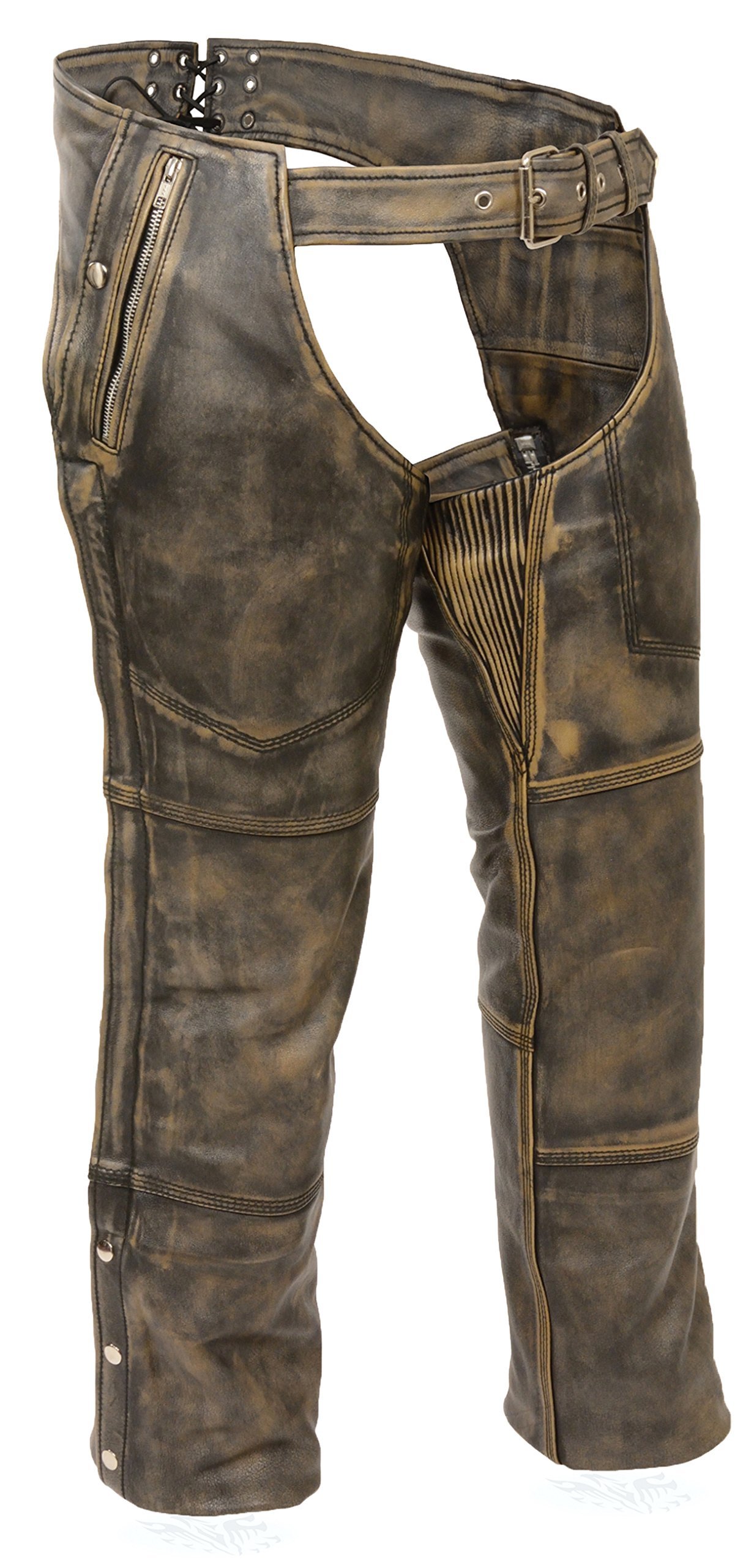 Milwaukee Brown Distressed Leather Biker Chaps for Men & Women - XS Size - Perfect for Motorcycle Riding, Outdoor Adventures & Fashion