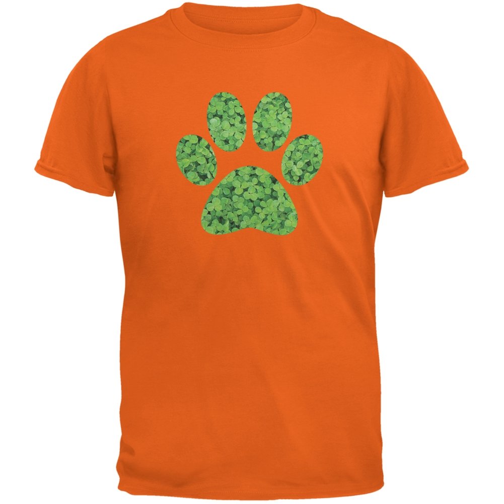 St. Patrick's Day Dog Paw Orange T-Shirt for Adults - Fun Pet Lover Apparel for Irish Festivals & Pub Crawls