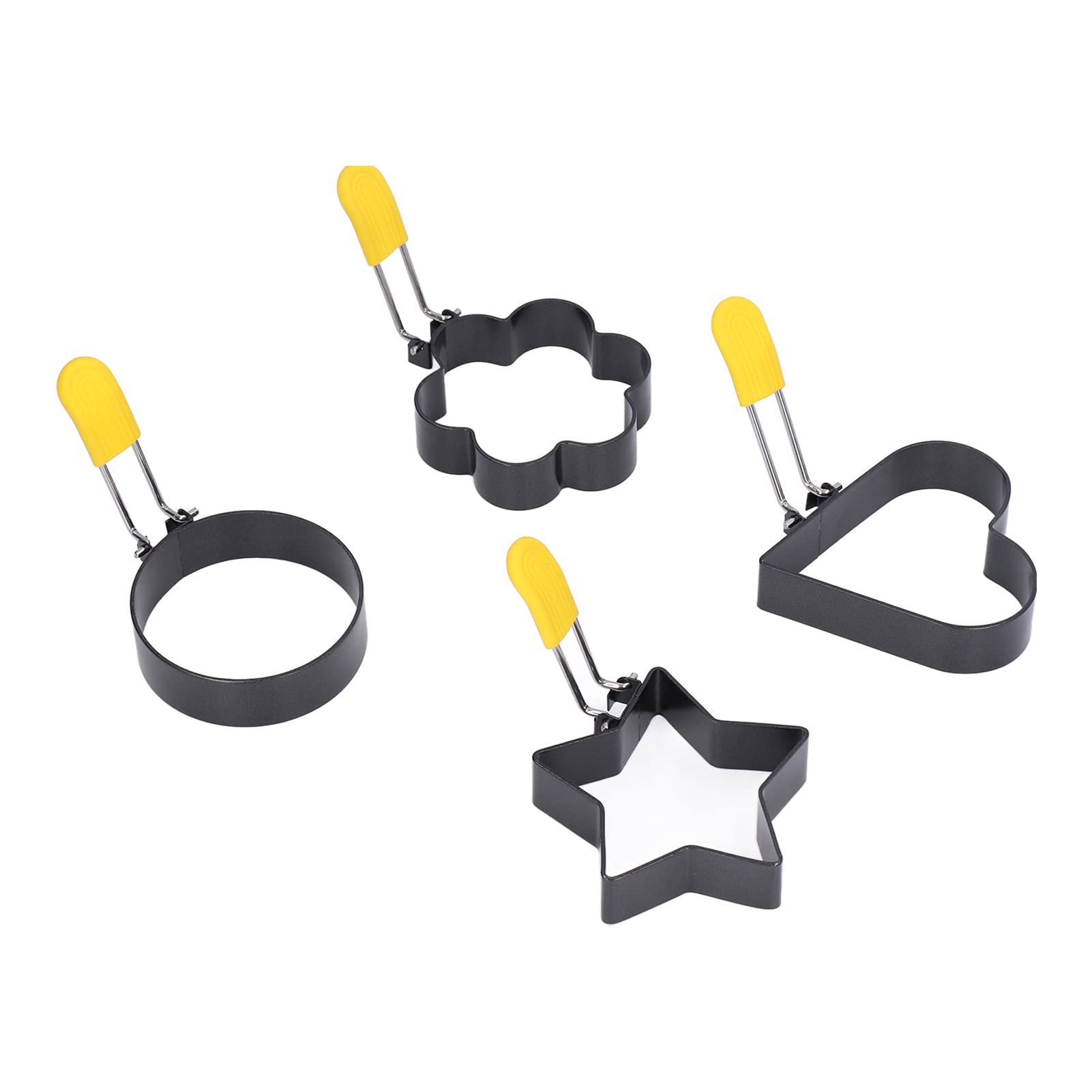 Stainless Steel Fried Egg Rings Mold with Folding Handle & Silicone Brush - Multi-Shape Egg Frying Rings for Perfect Sunny Side Up, Omelets & Pancakes - Ideal for Breakfast, Brunch & Camping Cooking
