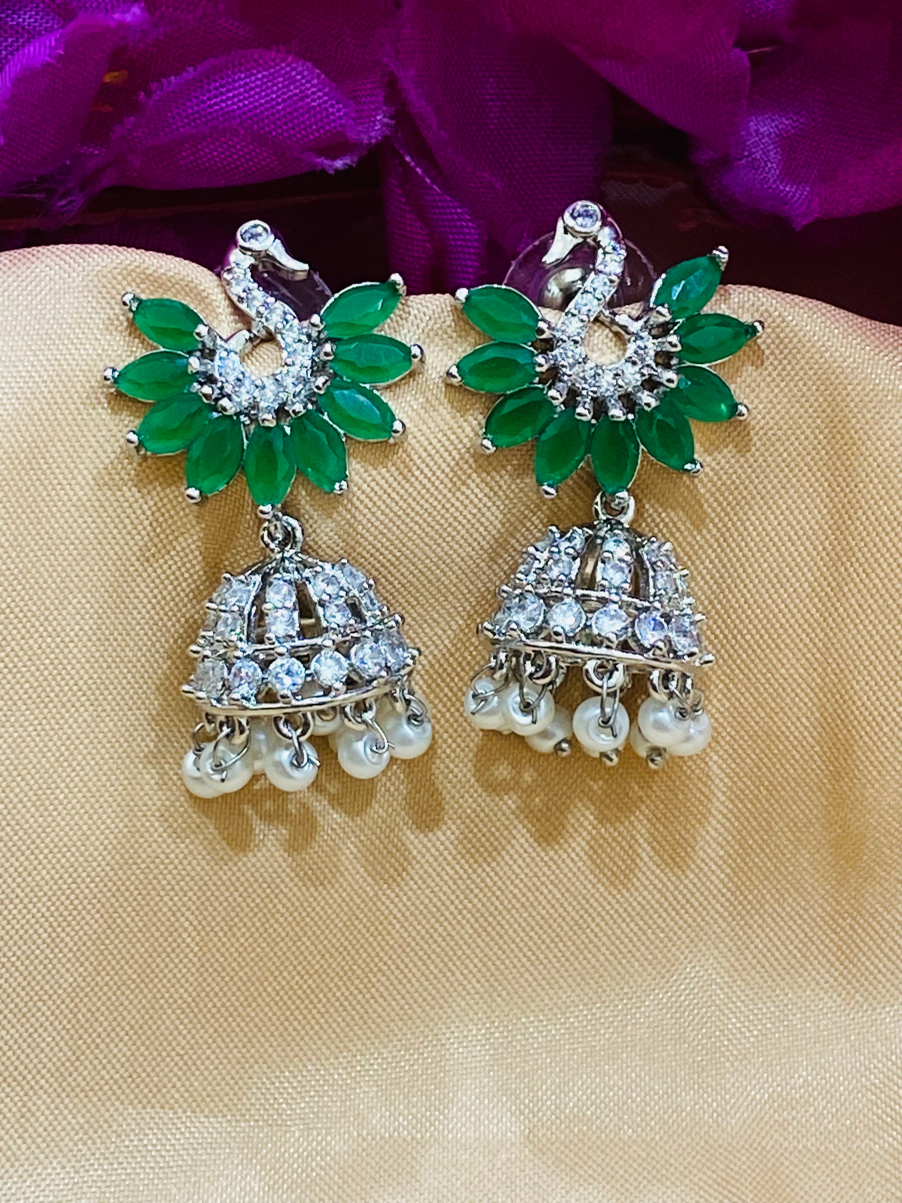 Elegant Green Peacock Design American Diamond Earrings for Women | Fashion Jewelry for Parties, Weddings & Special Occasions