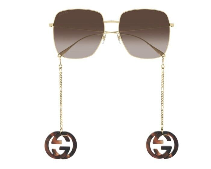 Gucci GG 1031S 003 Gradient Gold/Brown Oversized Square Metal Sunglasses for Women - Luxury Fashion Shades for Beach, Driving & Outdoor Activities