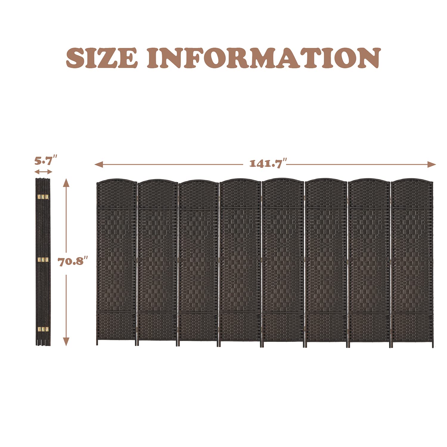 8 Panel Freestanding Room Divider - 6ft Folding Privacy Screen for Home & Office - Indoor/Outdoor Use (Coffee Brown) - Perfect for Living Rooms, Bedrooms, Patios & Workspaces