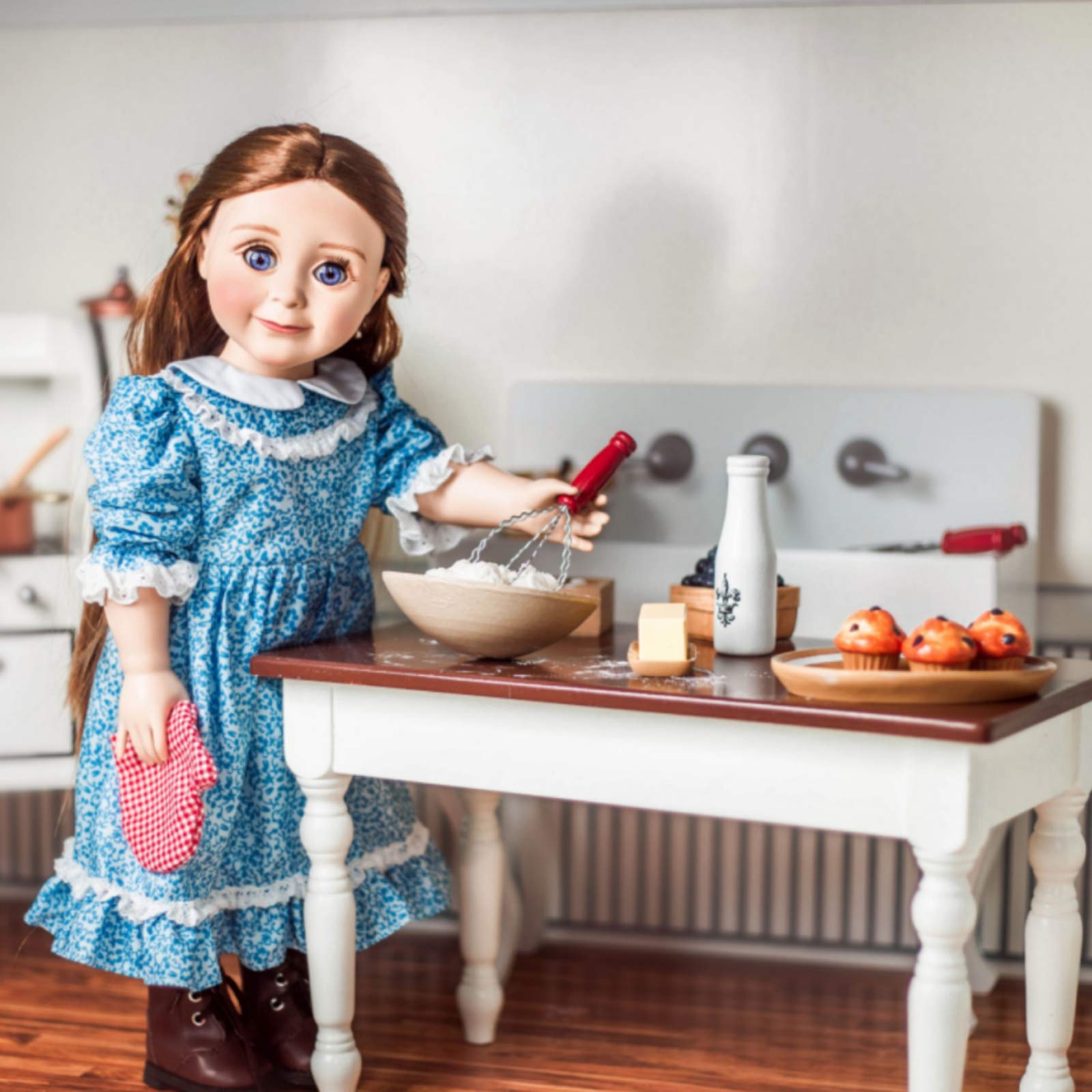 18 Inch Doll Wooden Kitchen Table & 2 Chairs - Farmhouse Style Fully Assembled Furniture Set for American Girl & 18