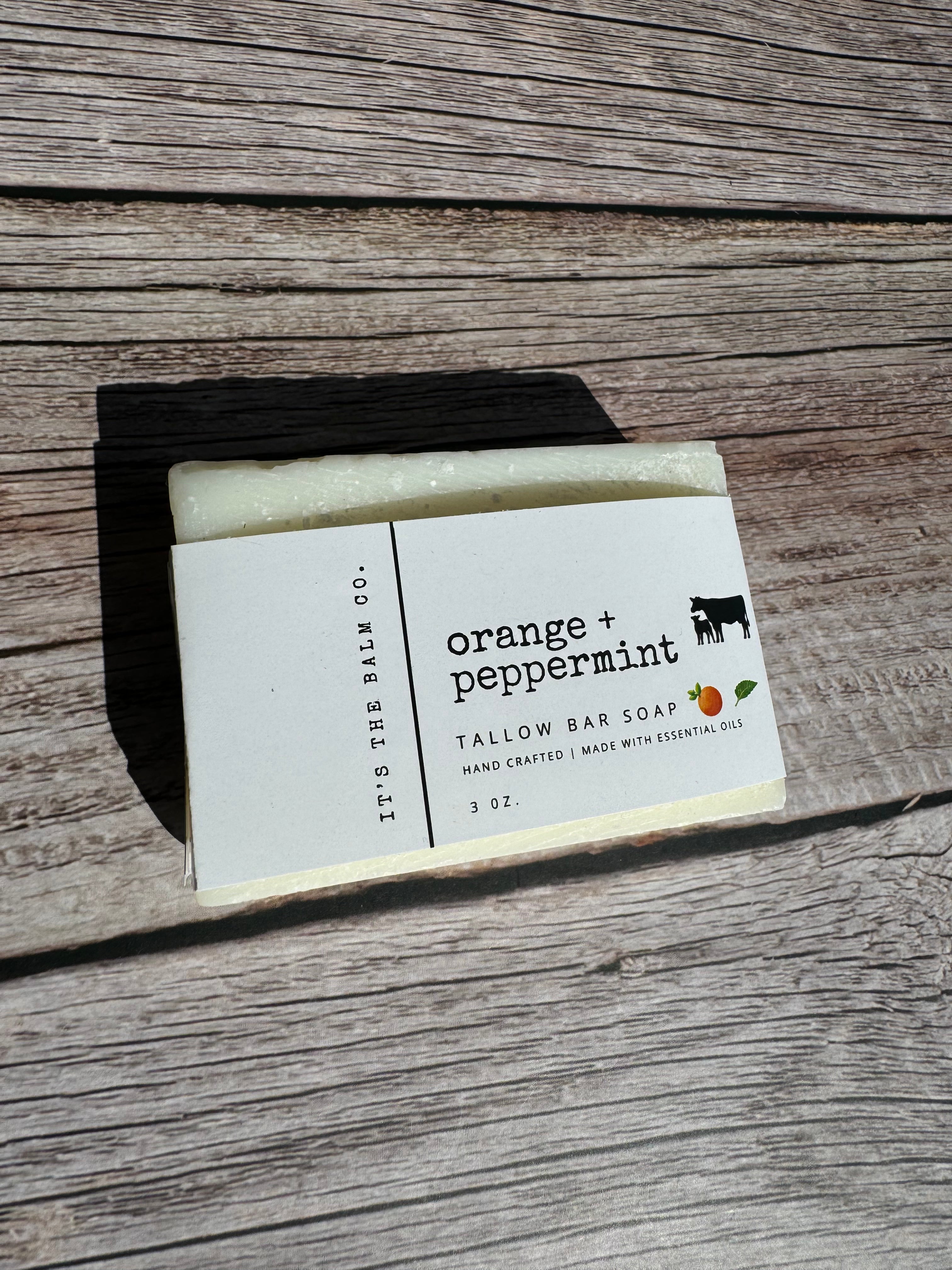 Natural Tallow Soap with Orange & Peppermint - Handmade Organic Soap for Dry Skin, Sensitive Skin Care - Perfect for Daily Use, Gifts, and Eco-Friendly Bathing