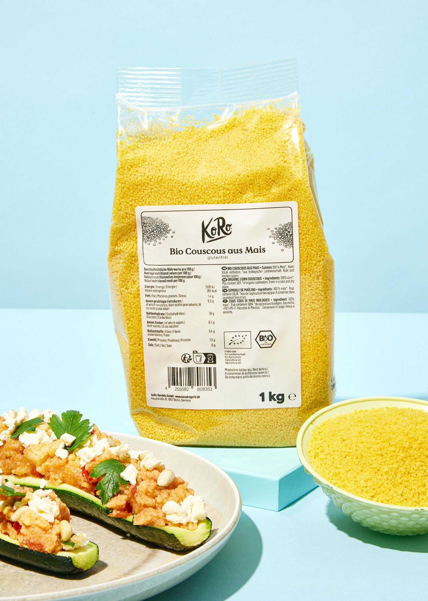 Organic Gluten Free Corn Couscous 1kg - 100% Pure Corn, Vegan & Non-GMO - Perfect for Salads, Soups & Mediterranean Dishes - Healthy Grain Alternative for Vegan & Gluten-Free Diets