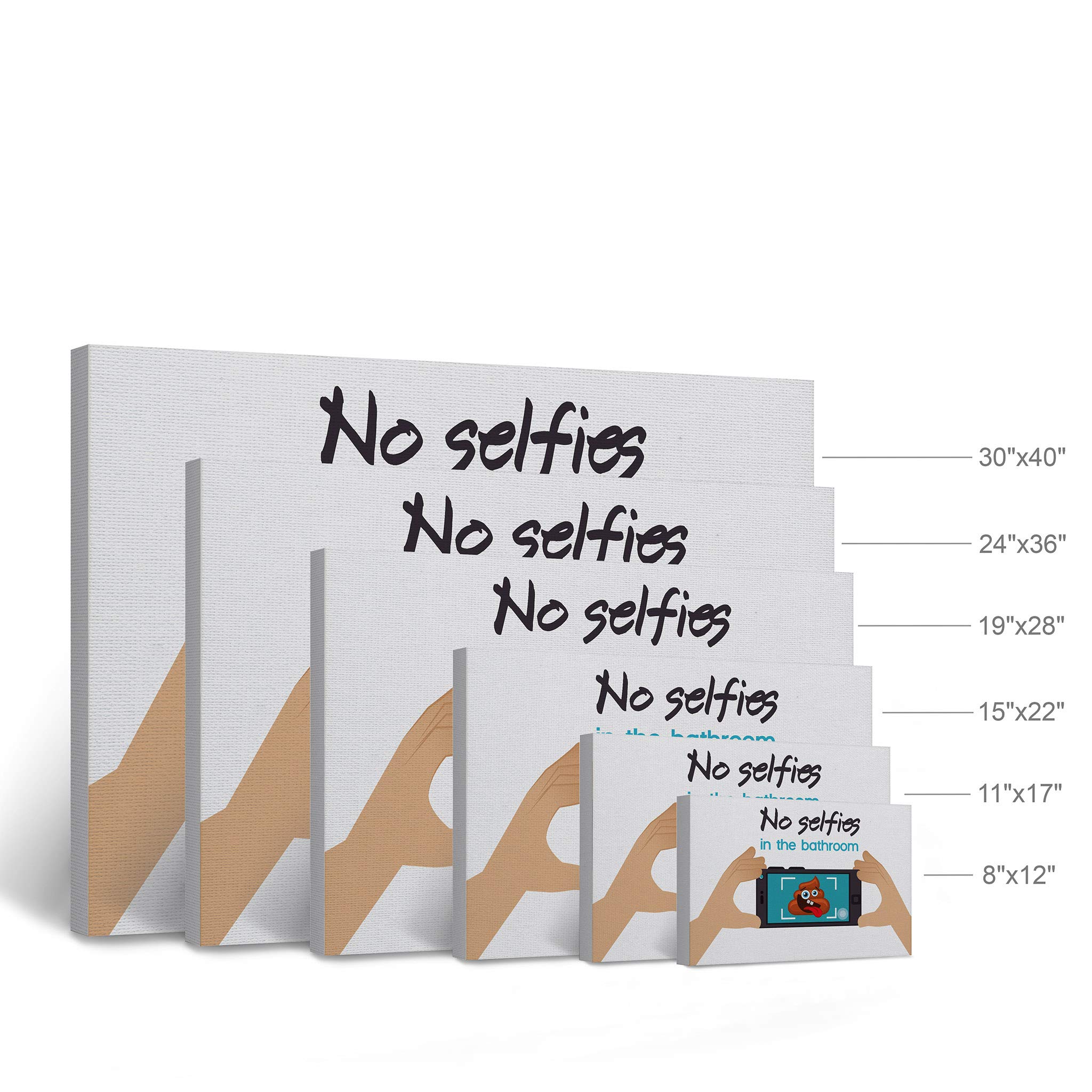 Smile Art Design 'No Selfies in the Bathroom' Funny Quote Canvas Print - 8x12 Inch Ready to Hang Bathroom Wall Decor, Humorous Toilet Sign for Home Decoration, Made in USA | Perfect for Powder Rooms, Guest Bathrooms & Apartment Decor