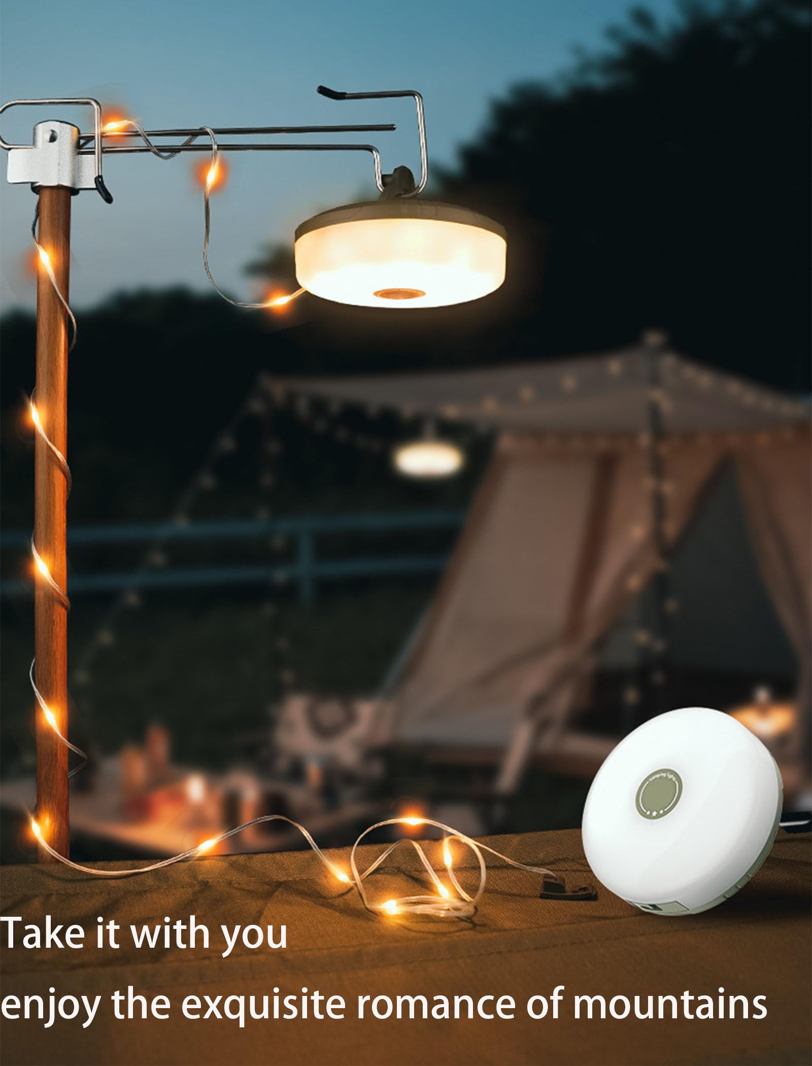 4-in-1 Rechargeable Camping String Lights - Waterproof Outdoor Hanging Lantern for Tent, Yard, Bedroom & Christmas Decor | Portable Retractable LED Camper Lights for Camping, Patio & Home Decoration
