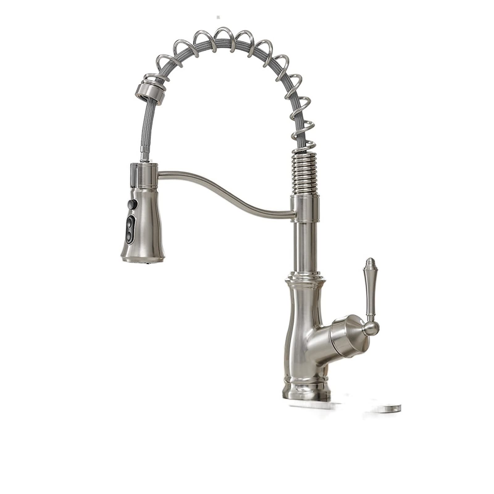 Brushed Nickel Single Lever Pull Out Kitchen Sink Faucet with Spring Spout - Hot & Cold Water Mixer Tap for Modern Kitchens - Perfect for Cooking, Washing Dishes & Food Prep (Model 866020)