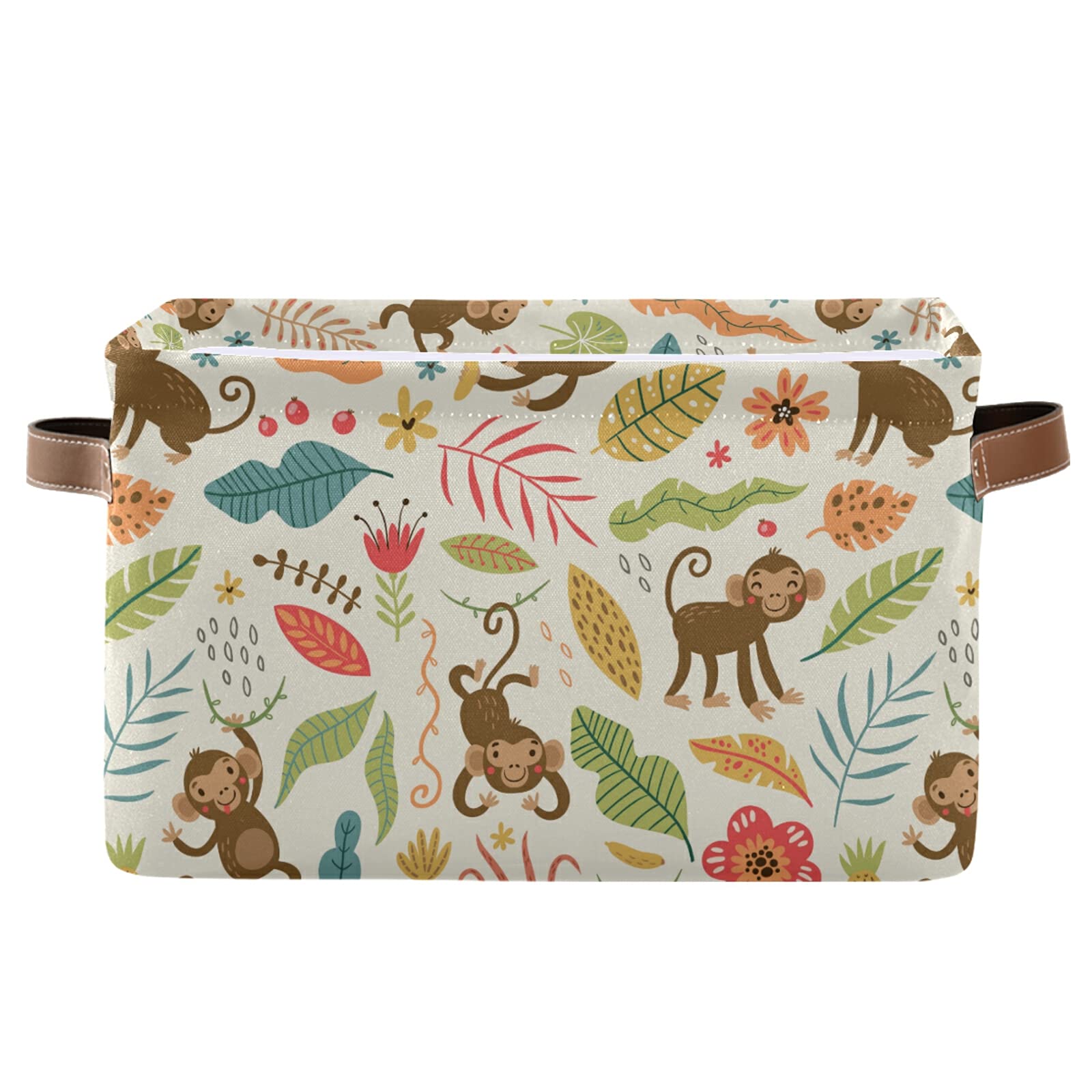 Foldable Storage Bin with Handles - Cute Jungle Monkeys Design, Collapsible Fabric Storage Basket for Organizing Toys, Nursery, Closet, Bedroom & Office - Perfect for Kids' Room Decor & Home Organization (1PC)
