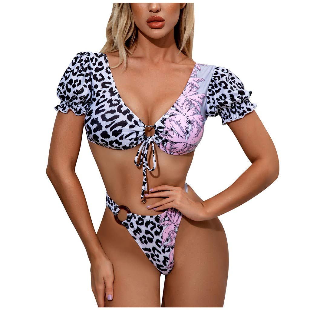 Women's Sexy Bandage Bikini Set - Deep V Leopard Print Two-Piece Swimsuit for Beach & Pool Party | Tankini Swimwear for Summer Vacation & Tropical Getaway