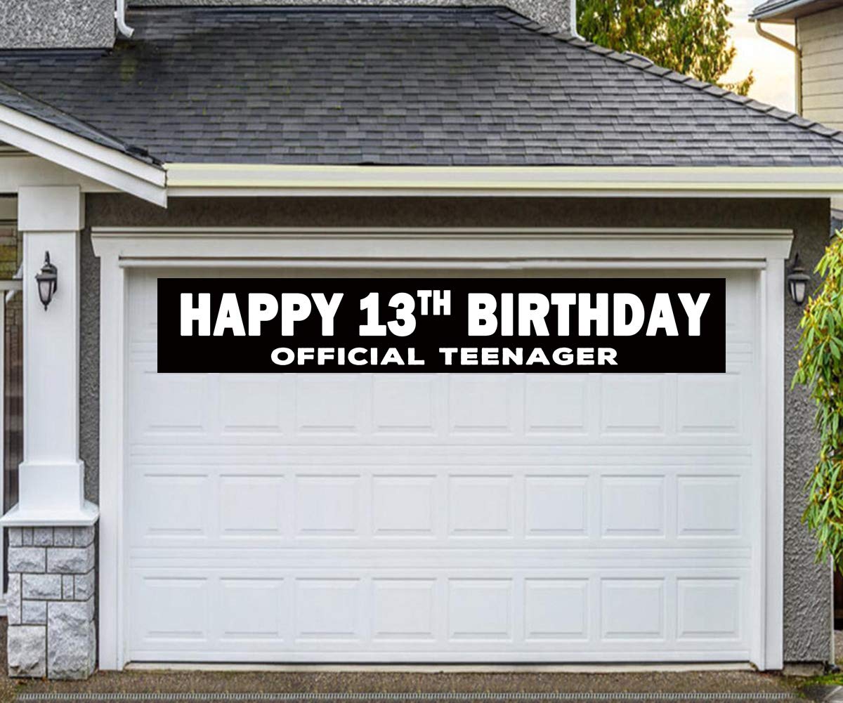Large 13th Birthday Banner - Black & White Teen Party Decorations (9.8x1.6ft) | Happy 13th Birthday Sign for Teens | Perfect for Birthday Parties, Milestone Celebrations & Home Decor