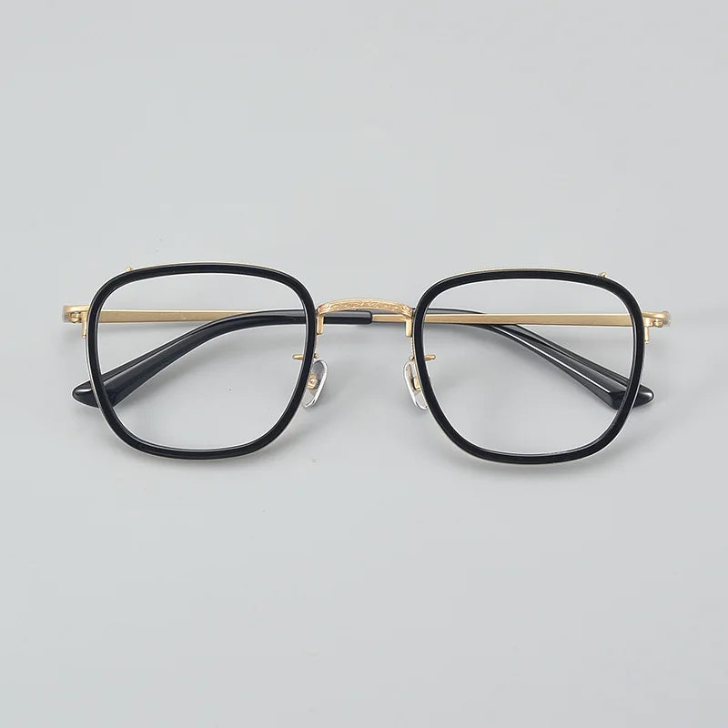 Stylish Black Unisex Square Titanium Acetate Eyeglasses Frame 6015 | Lightweight & Durable | Perfect for Work, Reading & Fashion Accessories