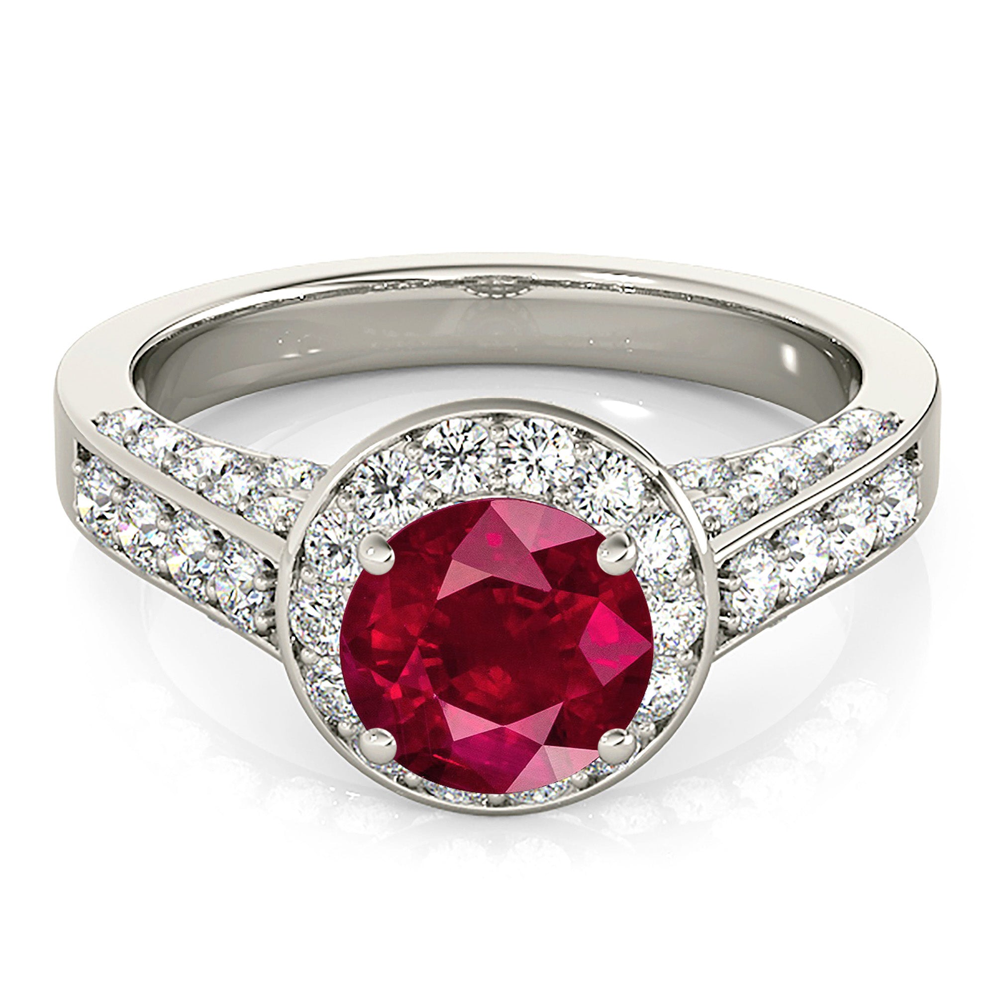 1.35 Carat Genuine Ruby Engagement Ring with Diamond Halo & Side Stones - Perfect for Weddings, Anniversaries & Special Occasions