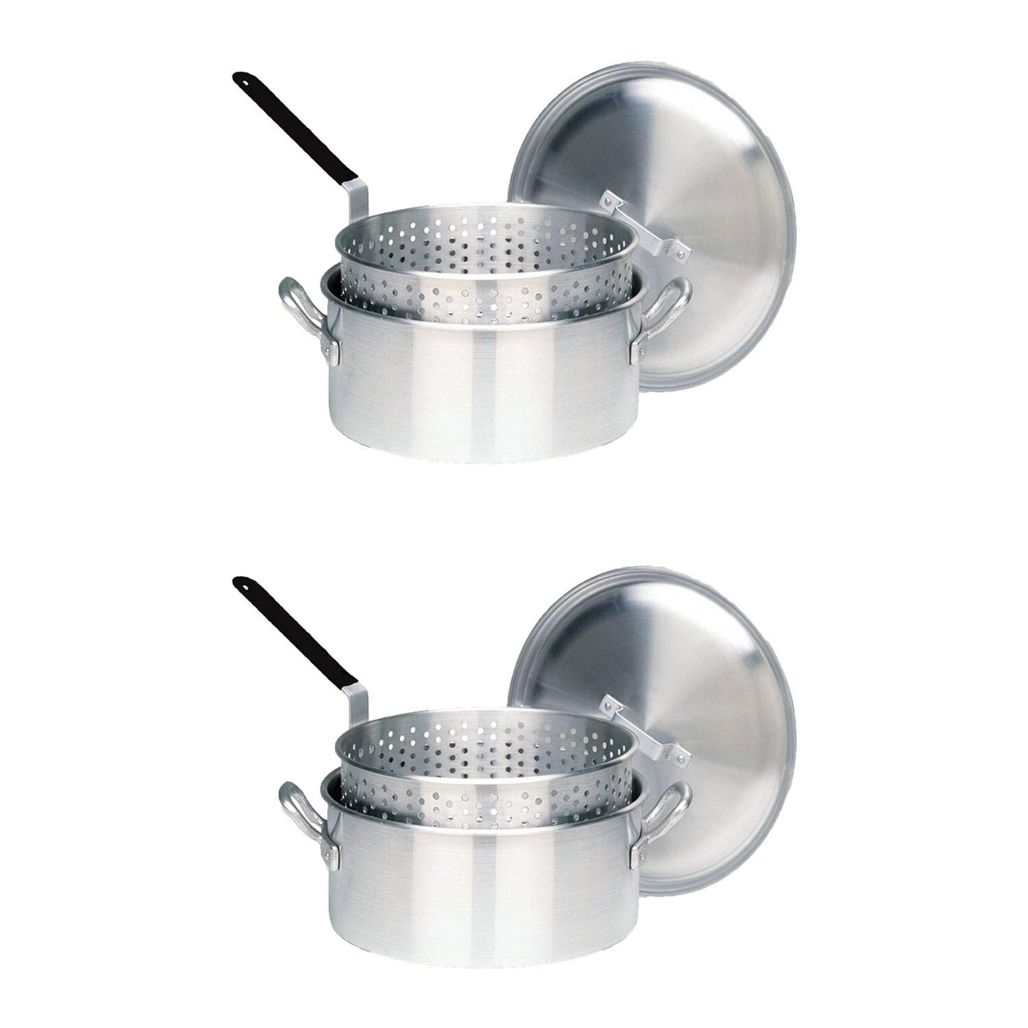 Bayou Classic 14 Quart Aluminum Fry Pot with Removable Basket - 2 Pack Set for Deep Frying, Seafood Boil, and Outdoor Cooking | Durable & Lightweight for Camping, Backyard Parties, and Commercial Kitchens