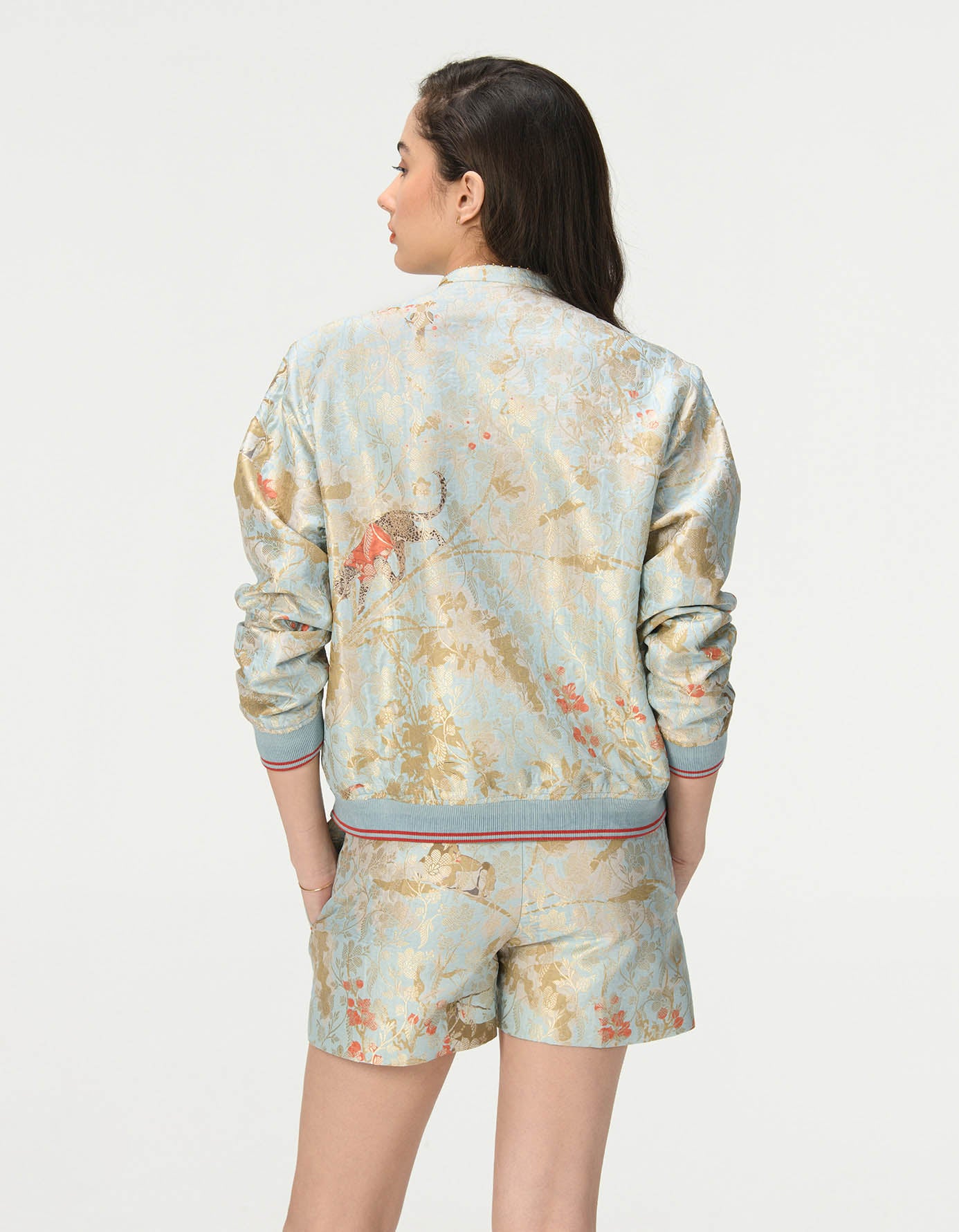 Silk Brocade Shorts in Ice Blue - Elegant Summer Loungewear & Sleepwear for Women